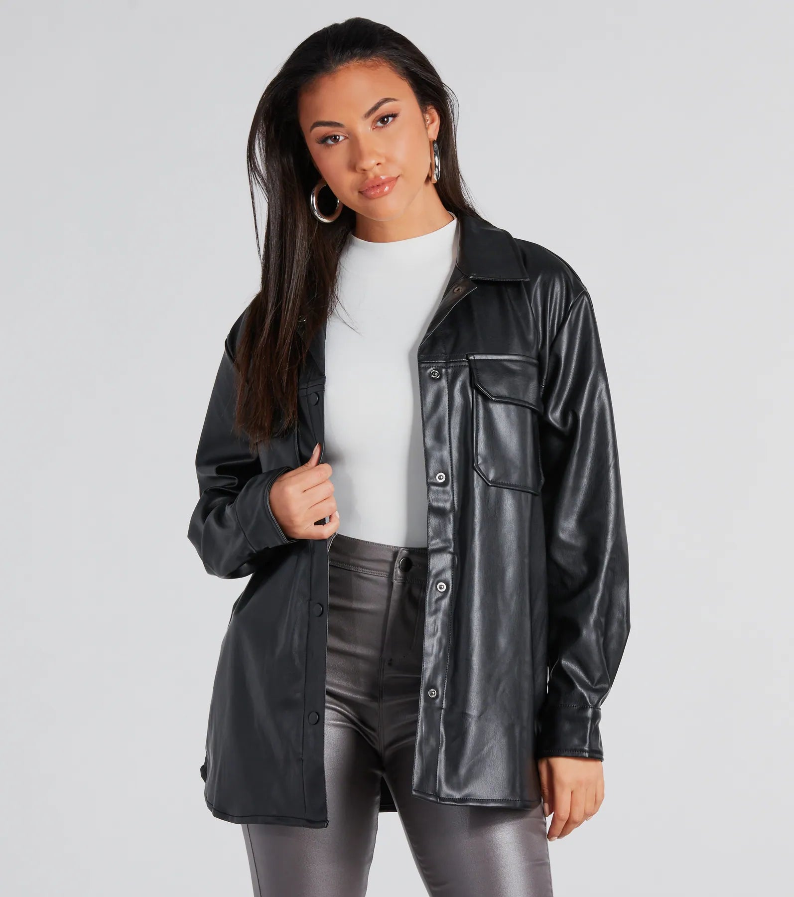 Ultimate Cool-Girl Long Faux Leather Shacket