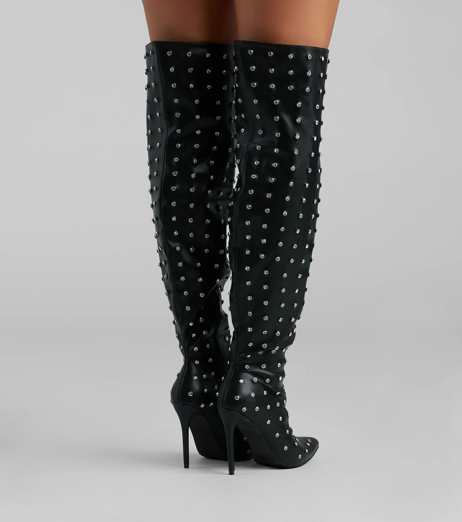 Ultimate Glam Allure Rhinestone Faux Leather Over-The-Knee Boots