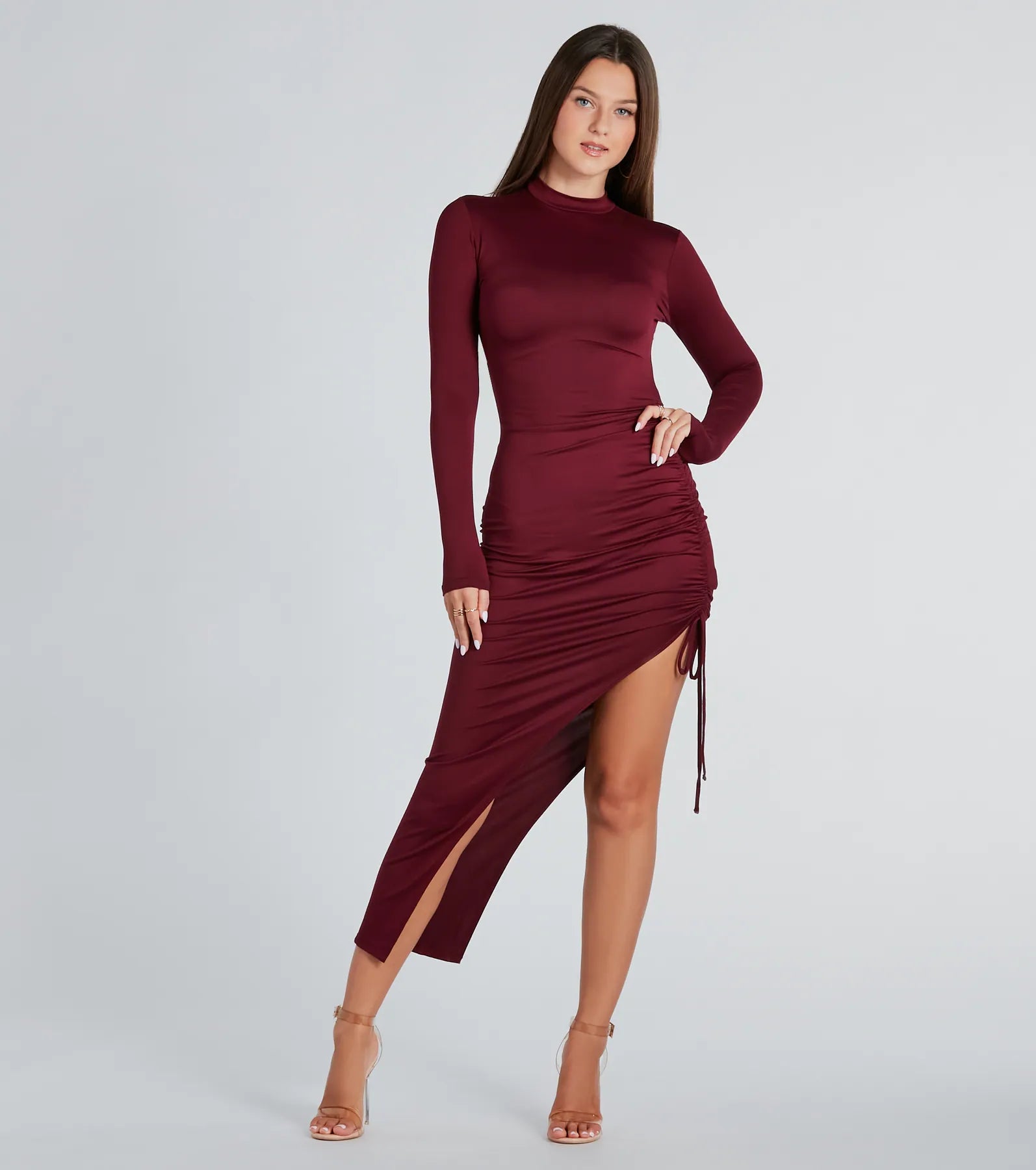 Ultimate Mock Neck High Slit Midi Dress - Winter Essential