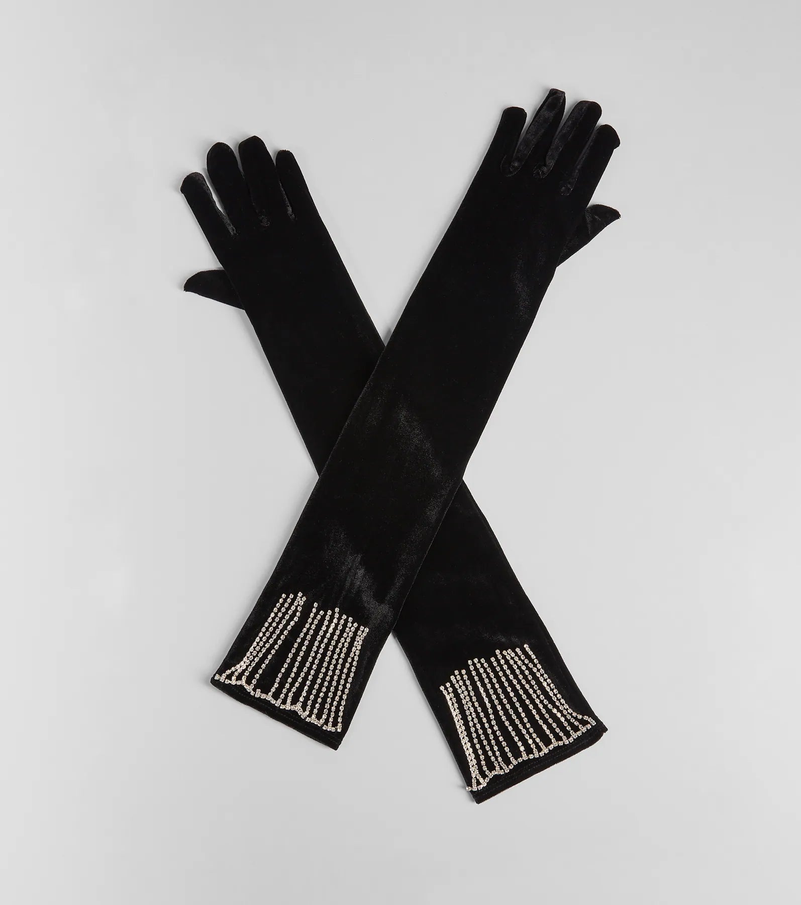 Premium Velvet Gloves with Rhinestone Trim - Luxe Shine Edition