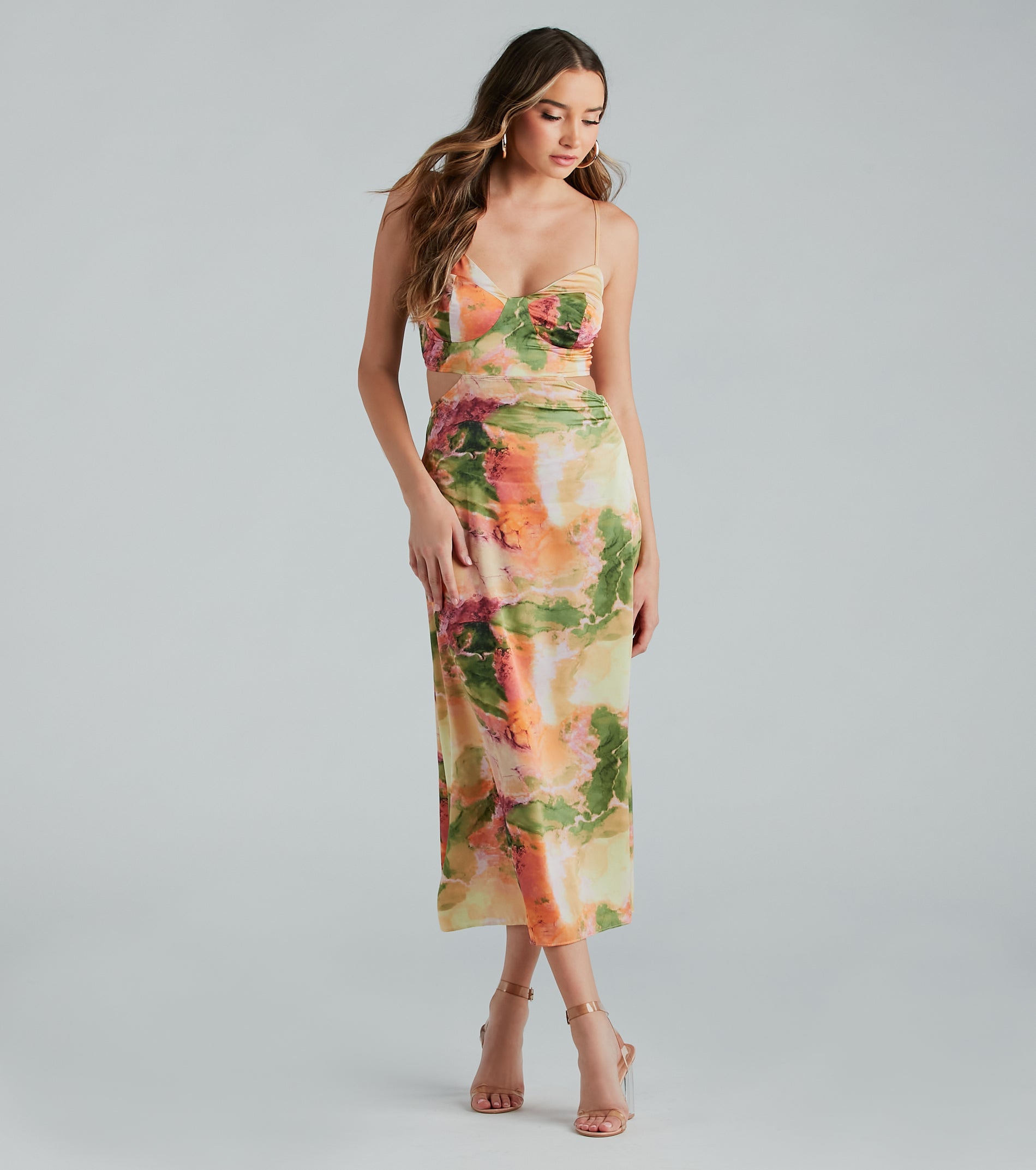 Ultimate Elegance Marble Print Satin Midi Dress