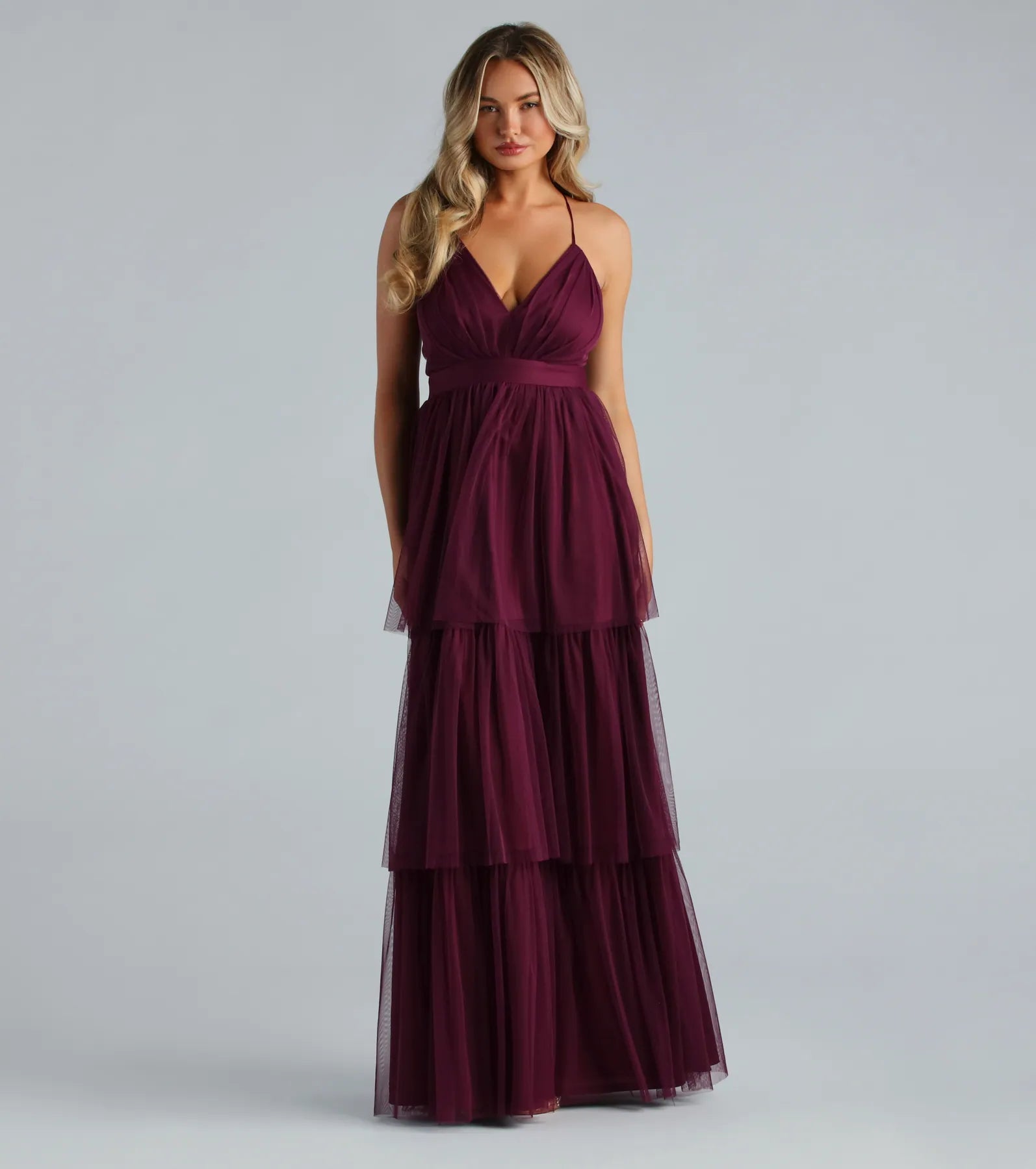 Premium Joselyn Elegant Mesh Ruffled A-Line Gown