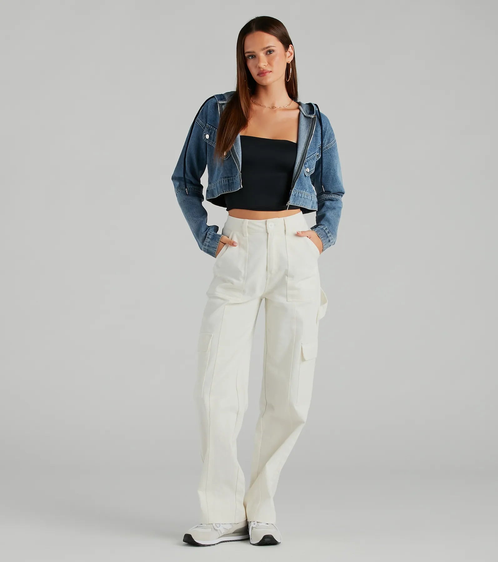 Ultimate Denim Crop Hoodie - Laid Back Cool Style