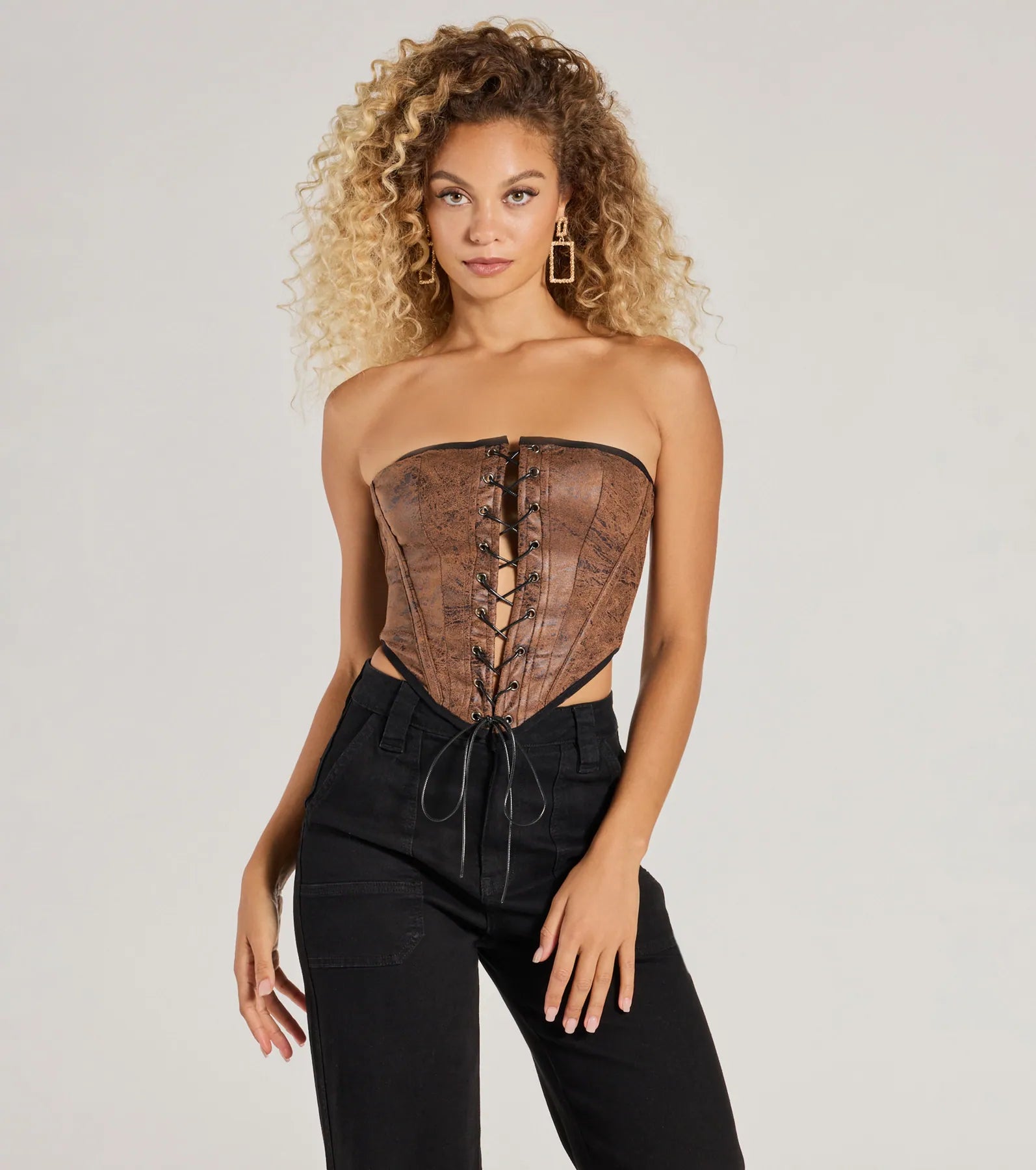 Ultimate Smooth & Edgy Lace-Up Corset Top - Premium Faux Suede