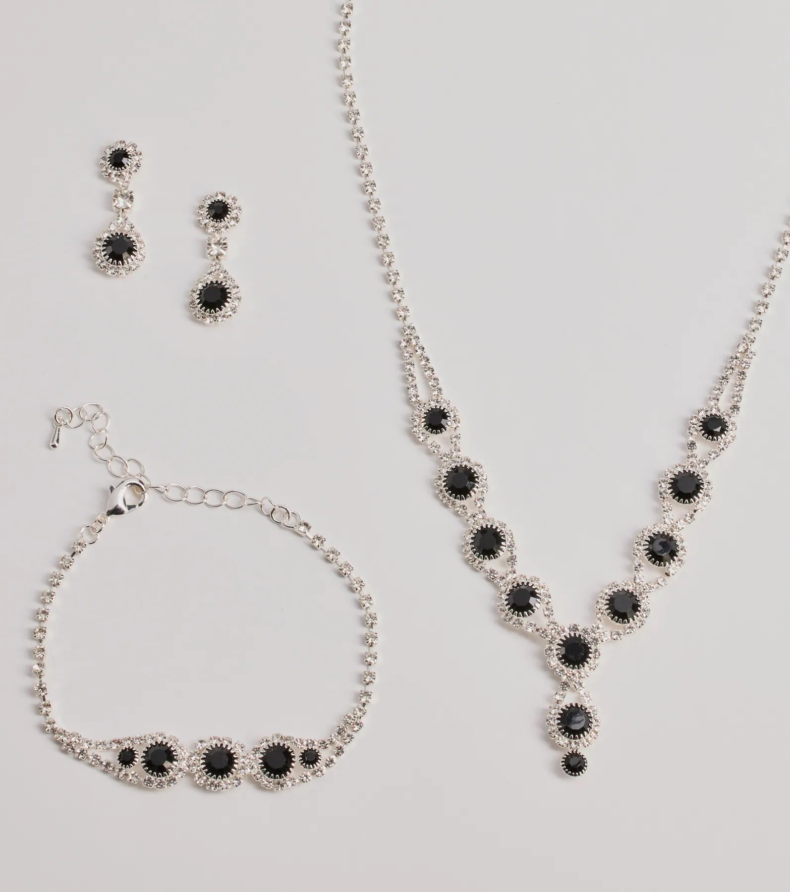 Ultimate Iconic Rhinestone Lariat Jewelry Set - Premium Teardrop Earrings, Bracelet & Necklace