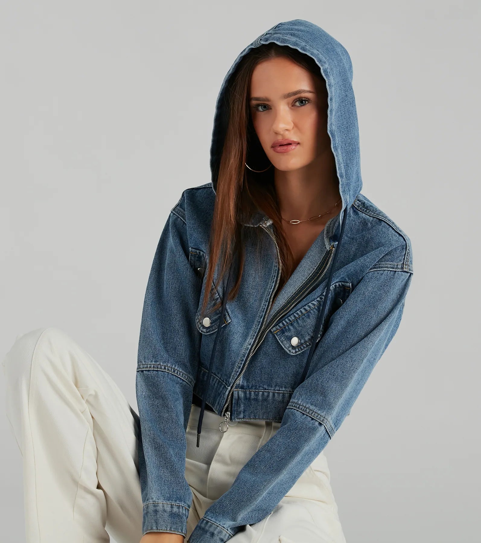 Ultimate Denim Crop Hoodie - Laid Back Cool Style