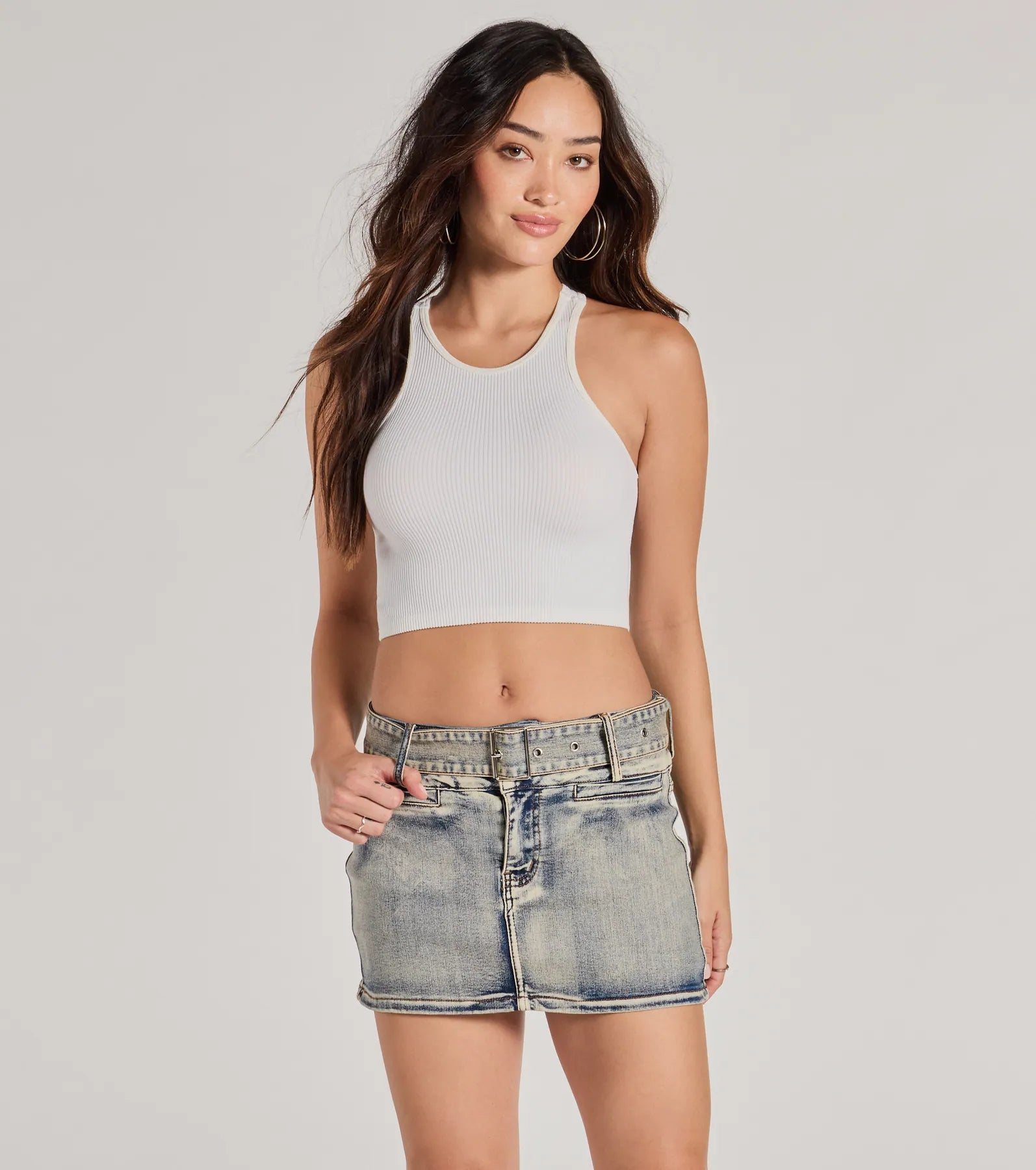 Ultimate Cute Effect Mid-Rise Belted Denim Mini Skort - Upgrade Your Style