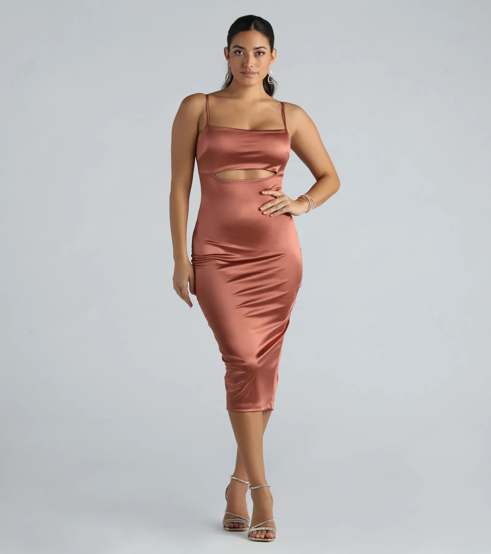 Premium Simone Satin Tie-Back Cutout Midi Dress for Special Occasions