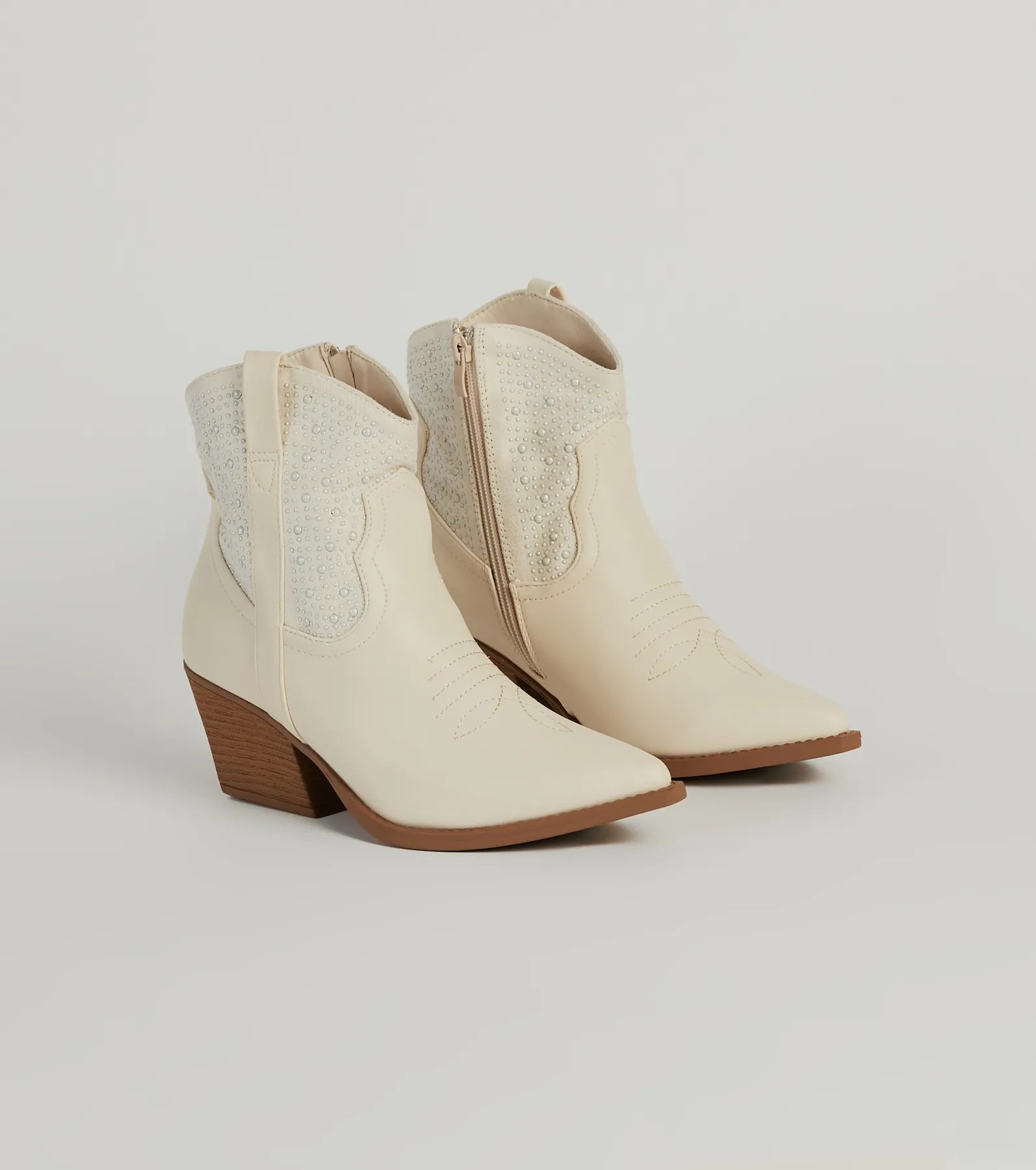 Premium Western Glam Pearl Ankle Booties