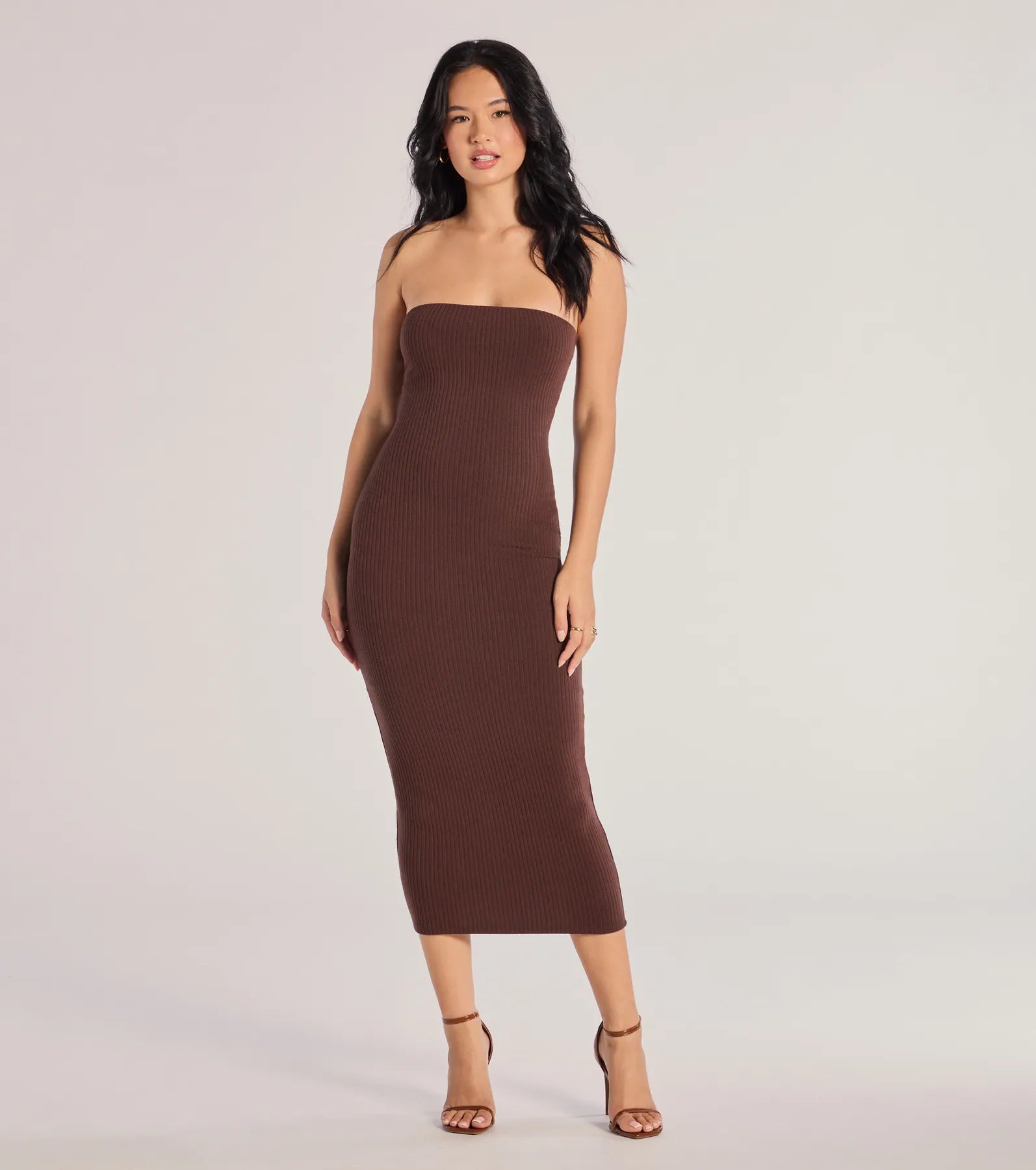 Ultimate Rib Knit Strapless Midi Dress - She's The Main Collection