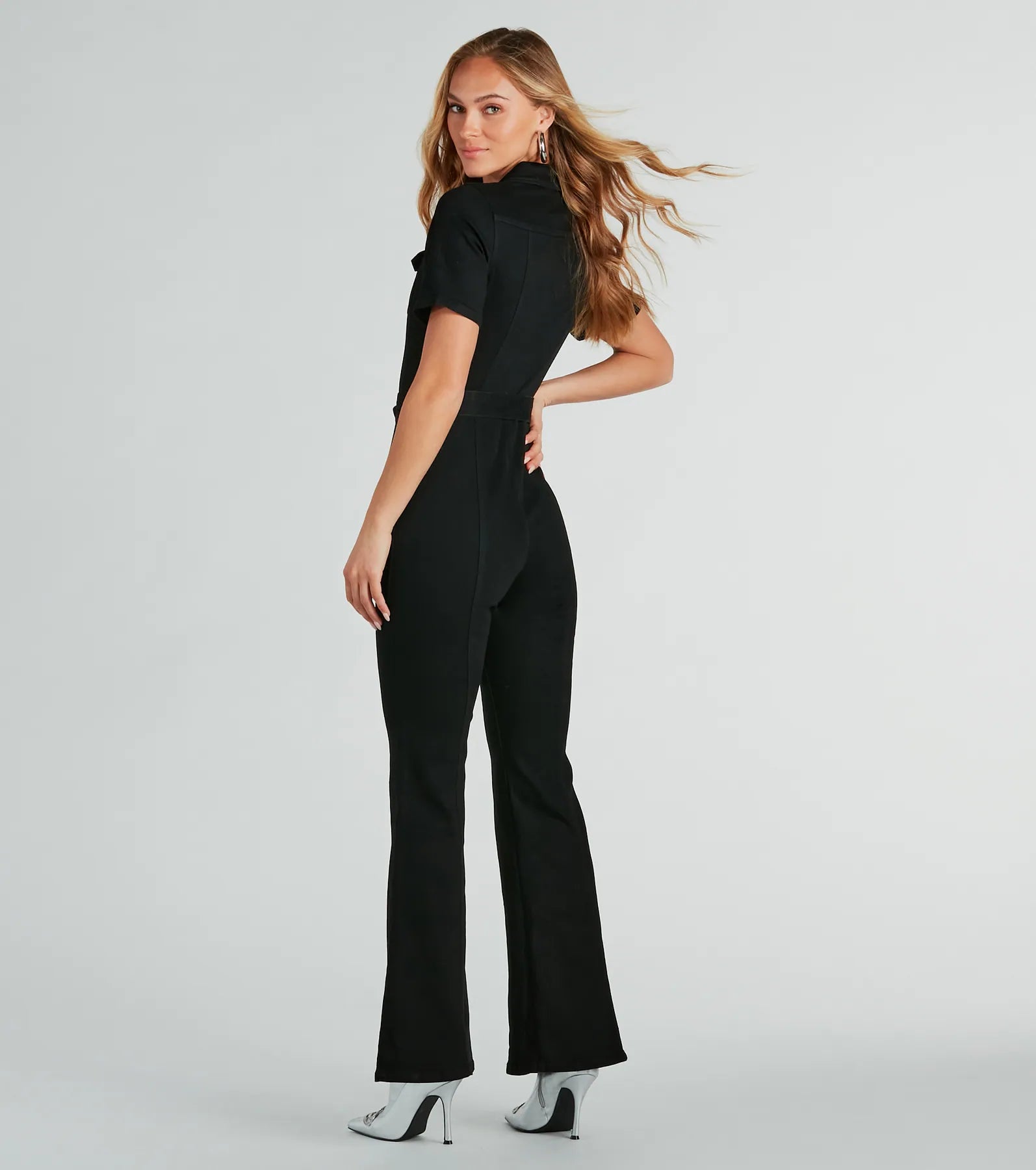 Ultimate Retro Belted Flare Denim Jumpsuit - Premium Denim Style