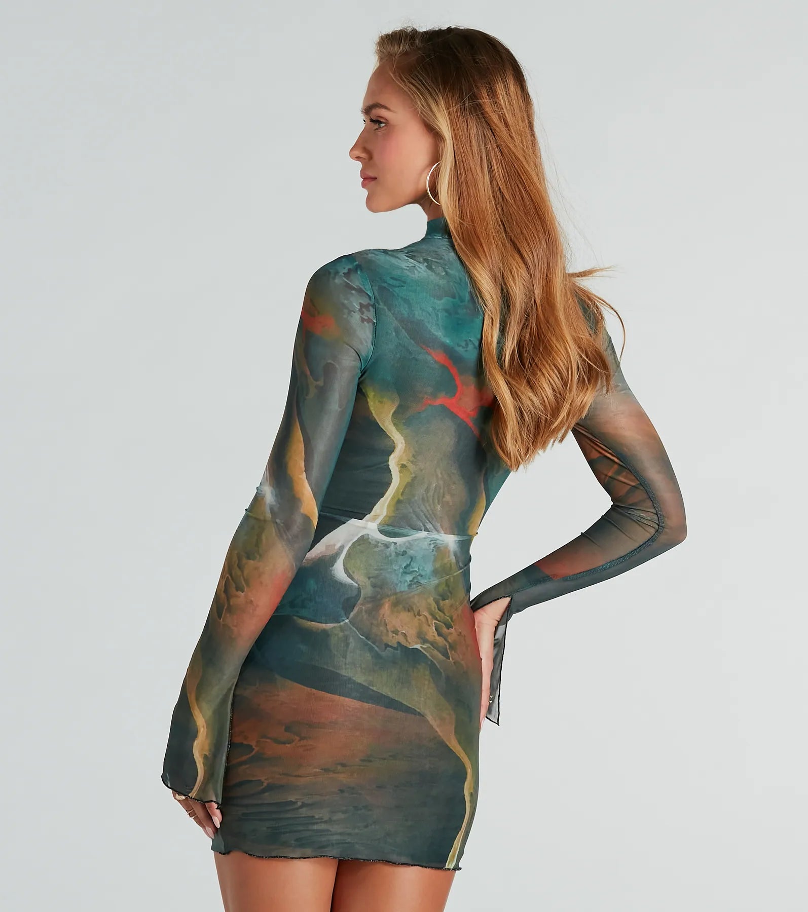 Ultimate Artsy Play Abstract Mock Neck Mini Dress