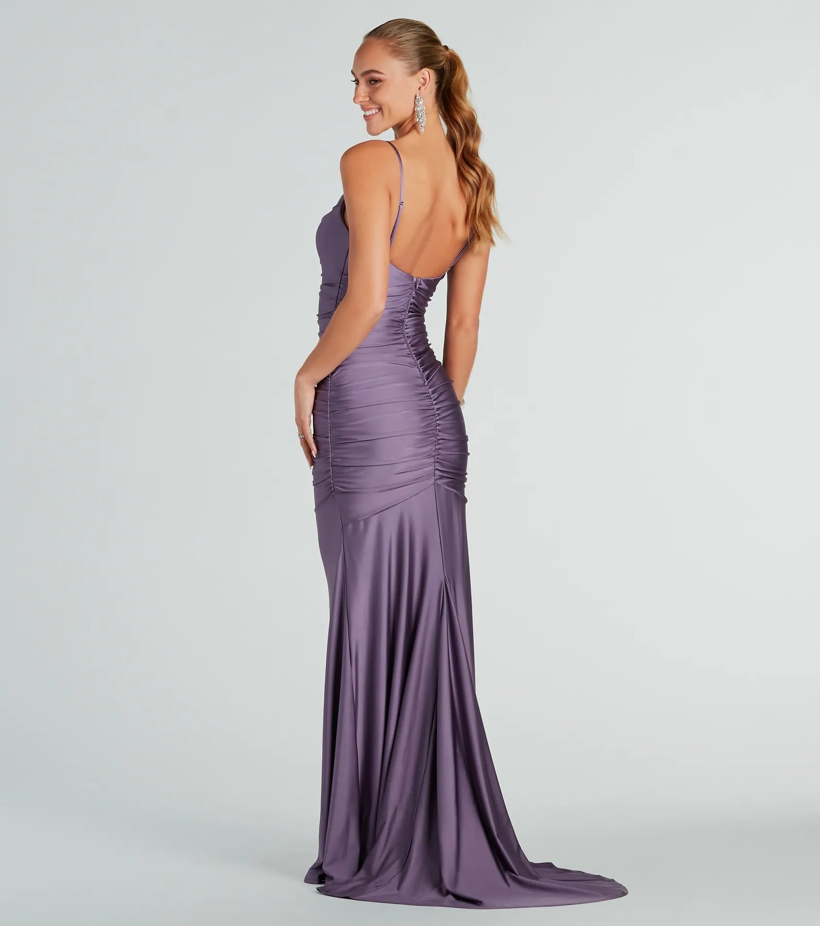 Premium Whitley Formal Ruched Mermaid Gown with Cascading Train