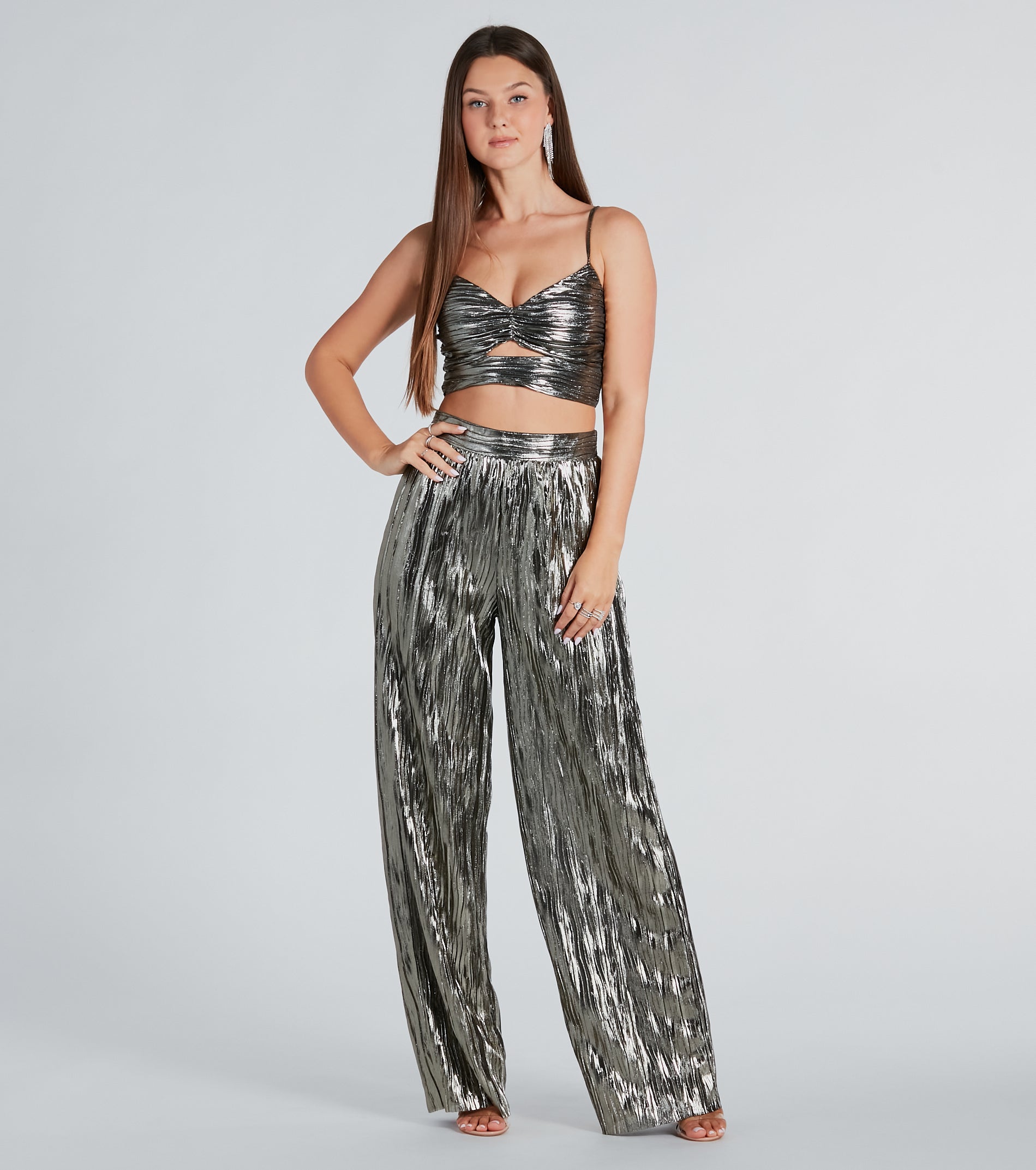 Ultimate Shimmer Metallic Plisse Crop Top