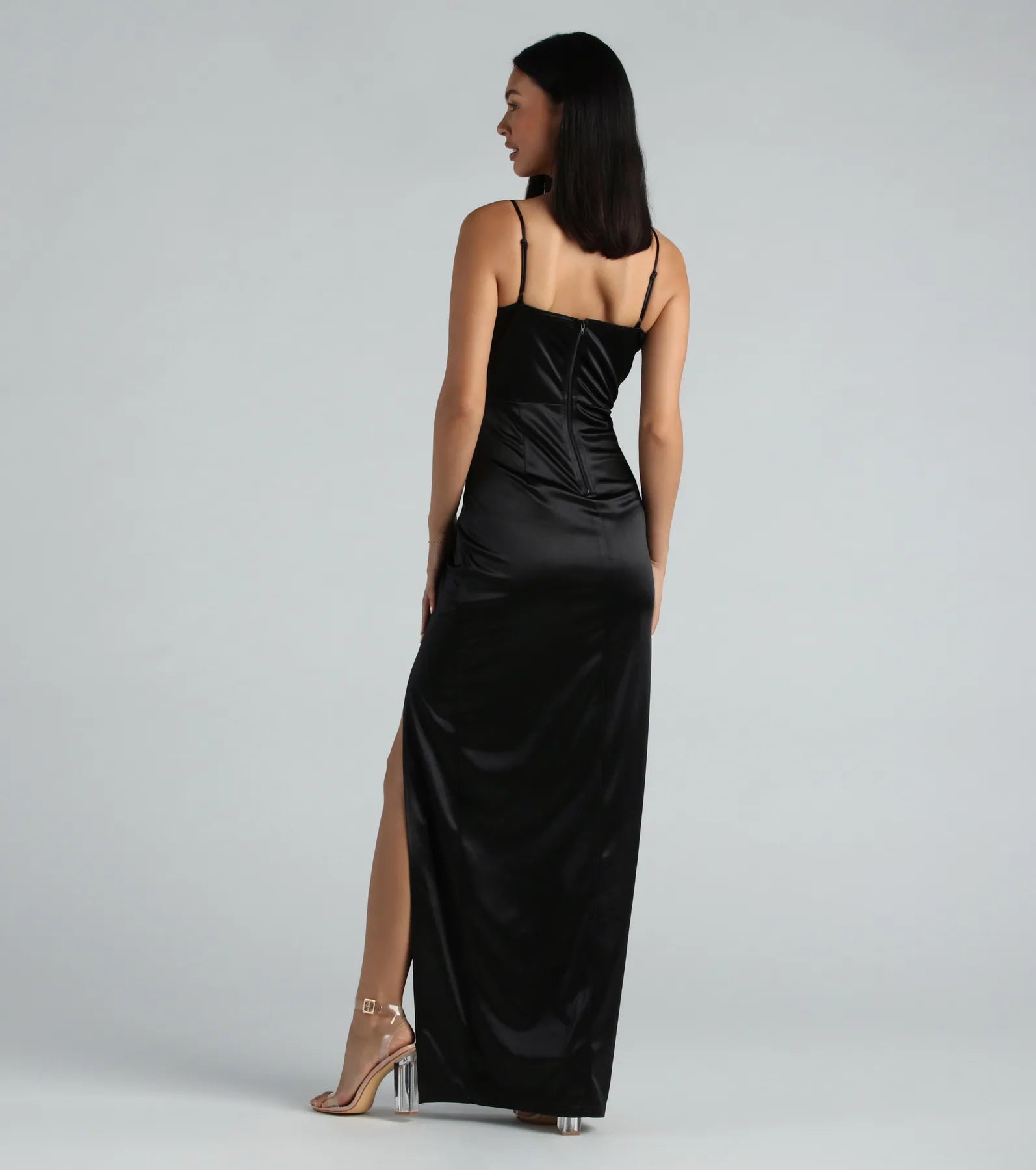 Premium Cassandra Satin Lace Evening Gown