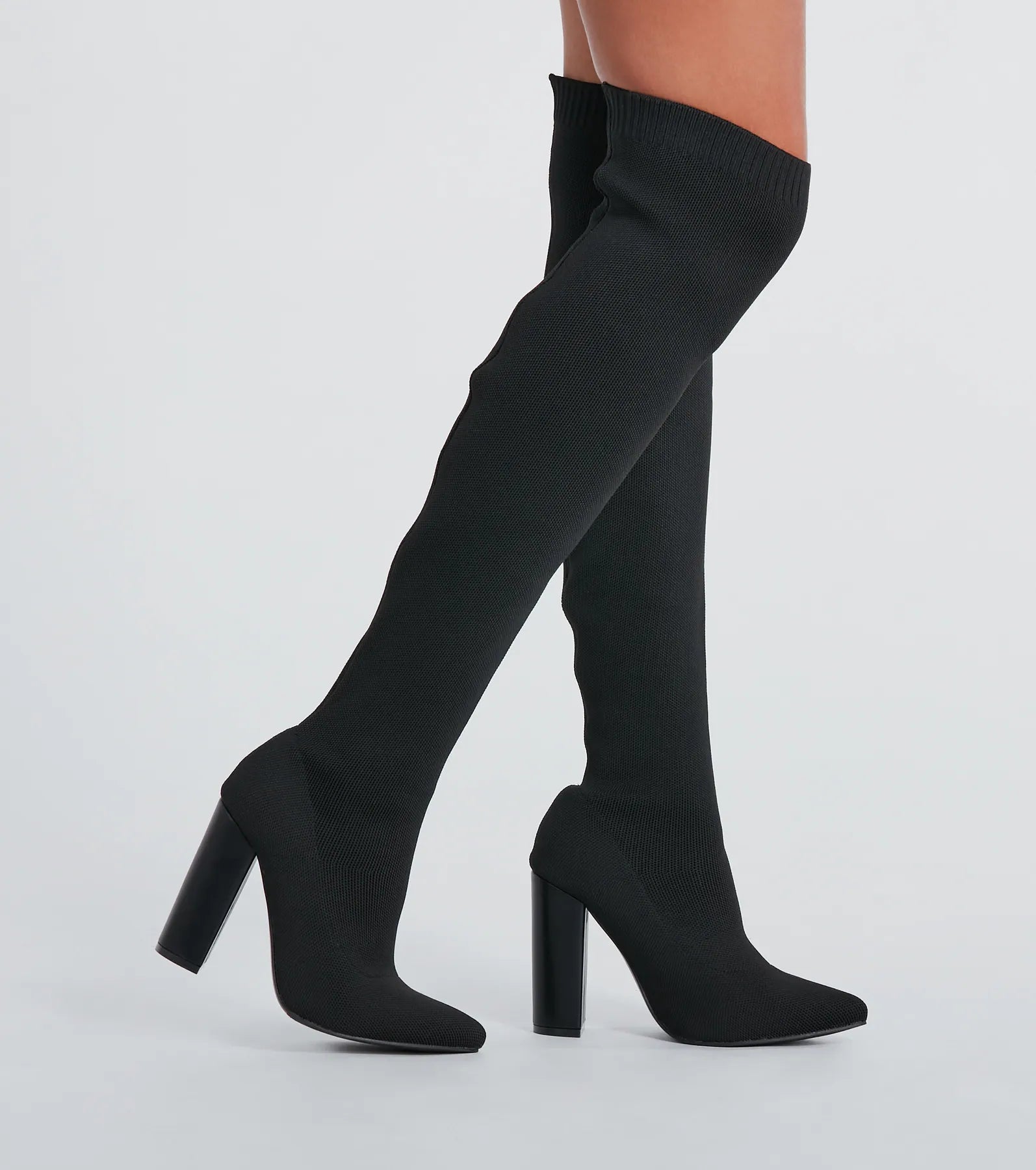 Premium Knit Thigh-High Block Heel Boots for Women