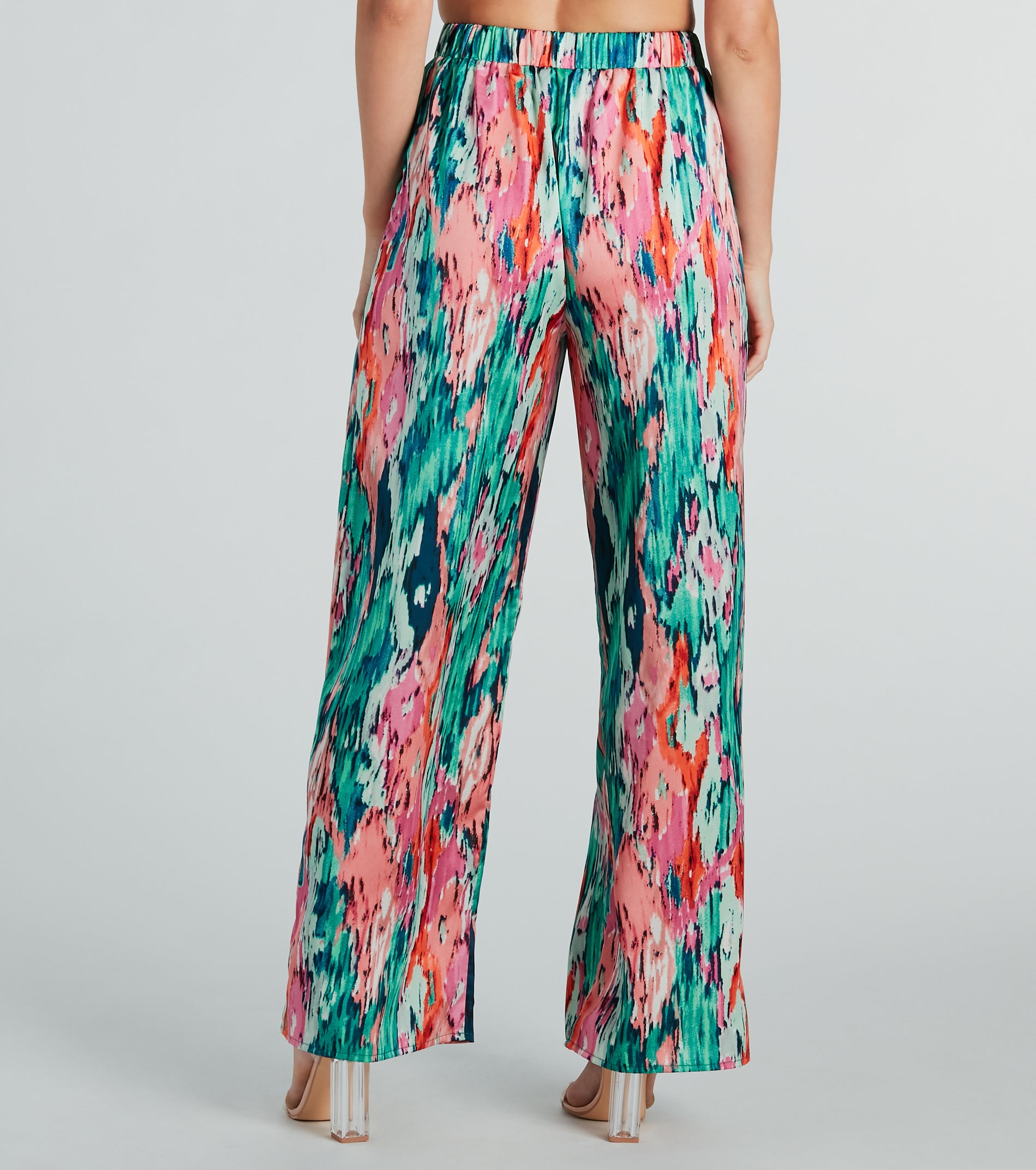 Ultimate Satin Abstract Wide-Leg Pants - Color Me Pretty