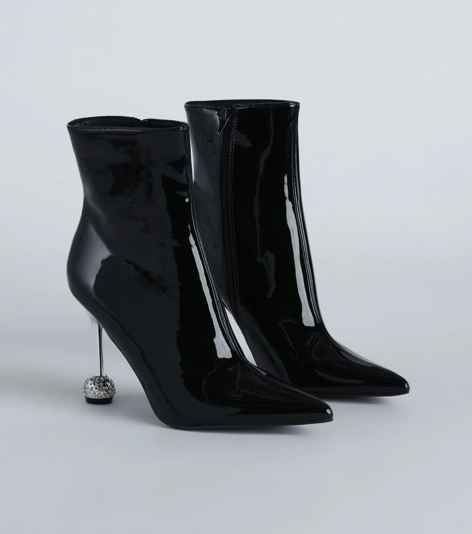 Ultimate Glam Rhinestone Heel Booties - Premium Patent Leather