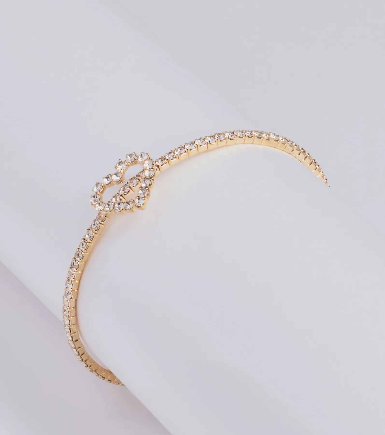 Premium Rhinestone Heart Memory Wire Bracelet - Ultimate Luxe Style