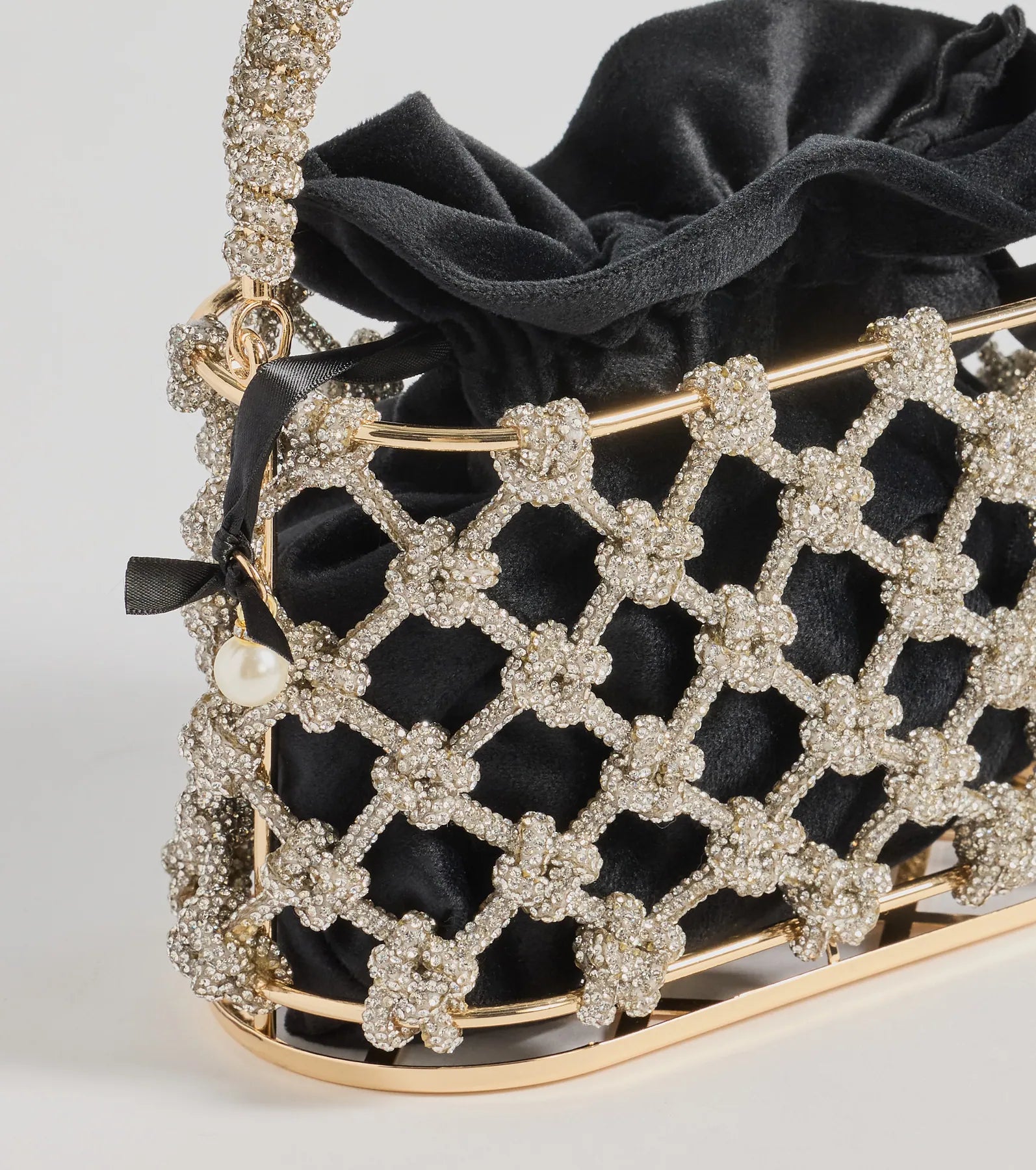 Ultimate Glam Rhinestone Cage Bucket Bag