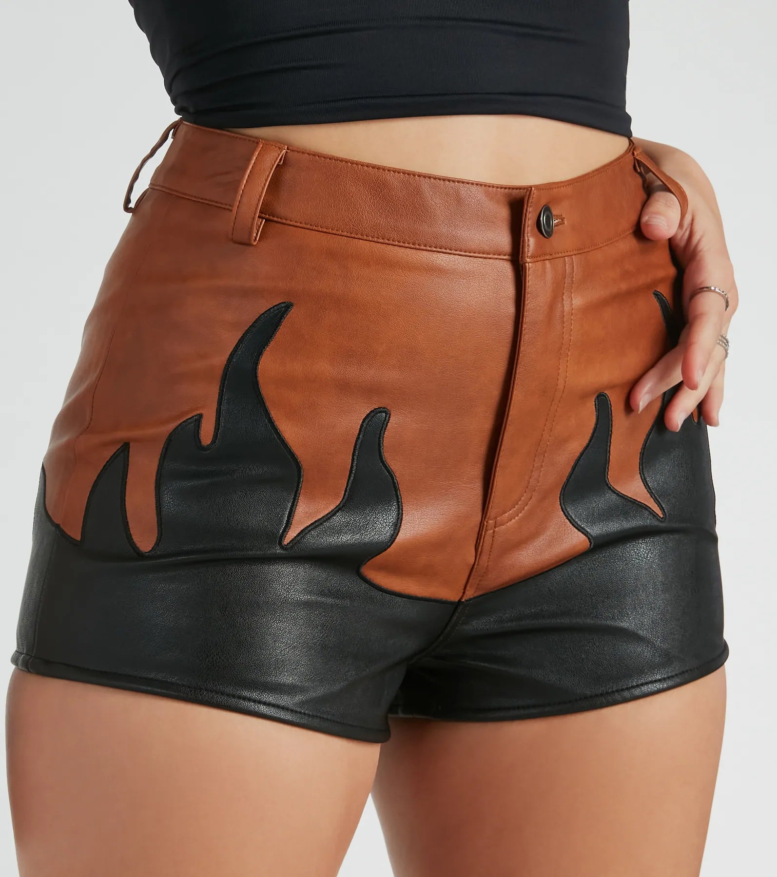 Premium Faux Leather Flame Shorts - Ultimate Style Statement