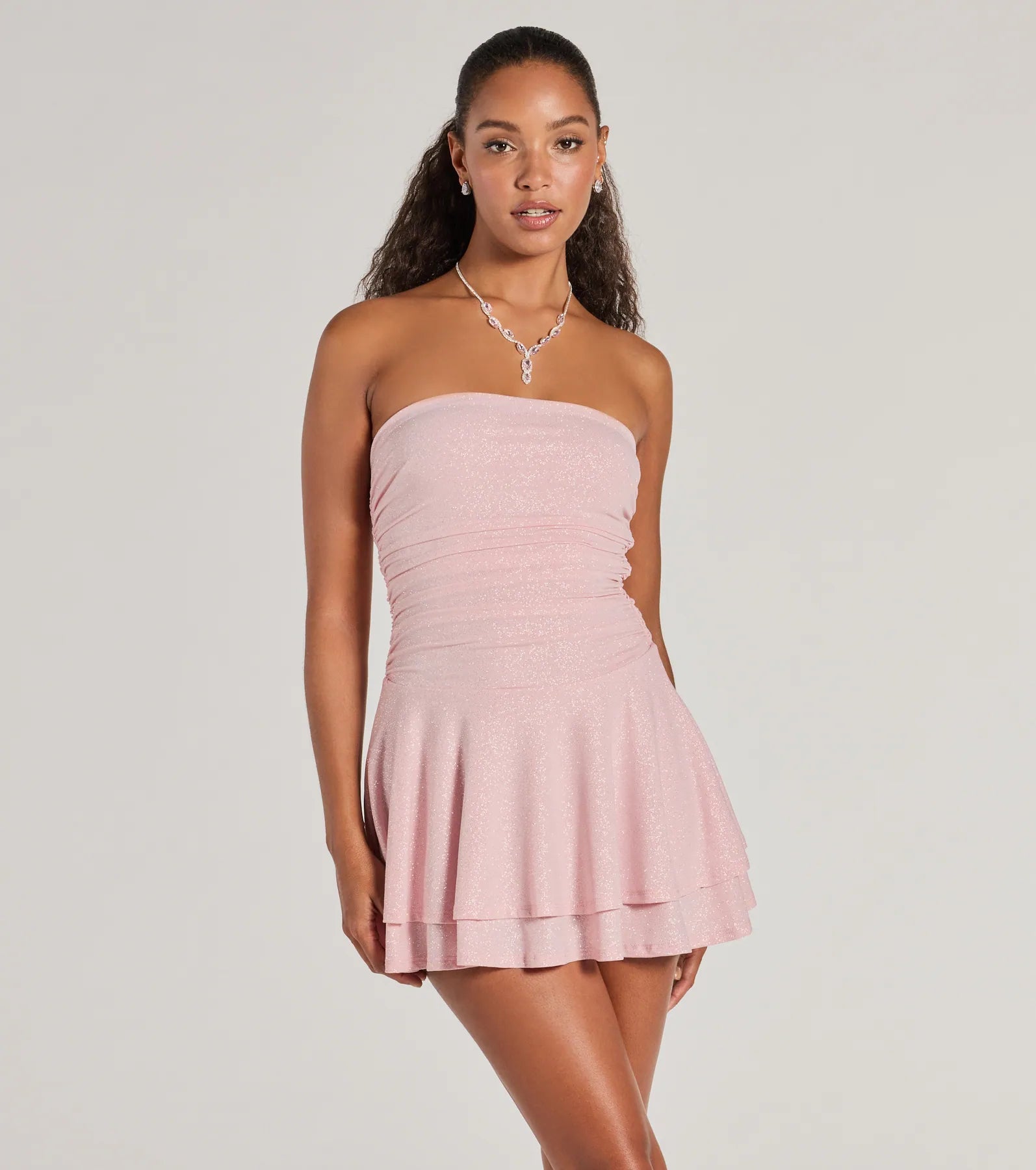 Ultimate Glamour: Strapless Tiered Ruffle Skater Dress