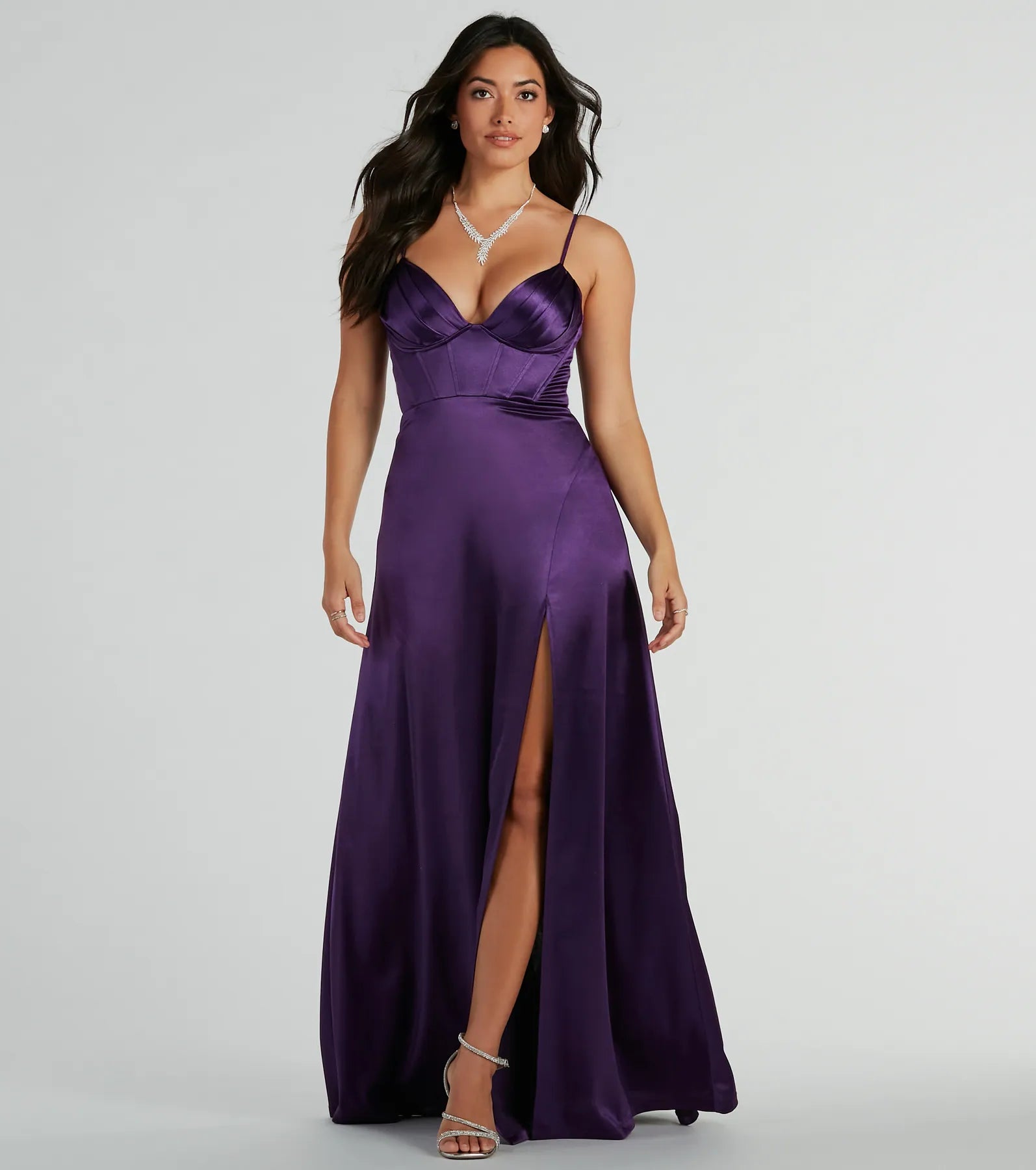 Premium Haley Corset Slit A-Line Satin Formal Gown