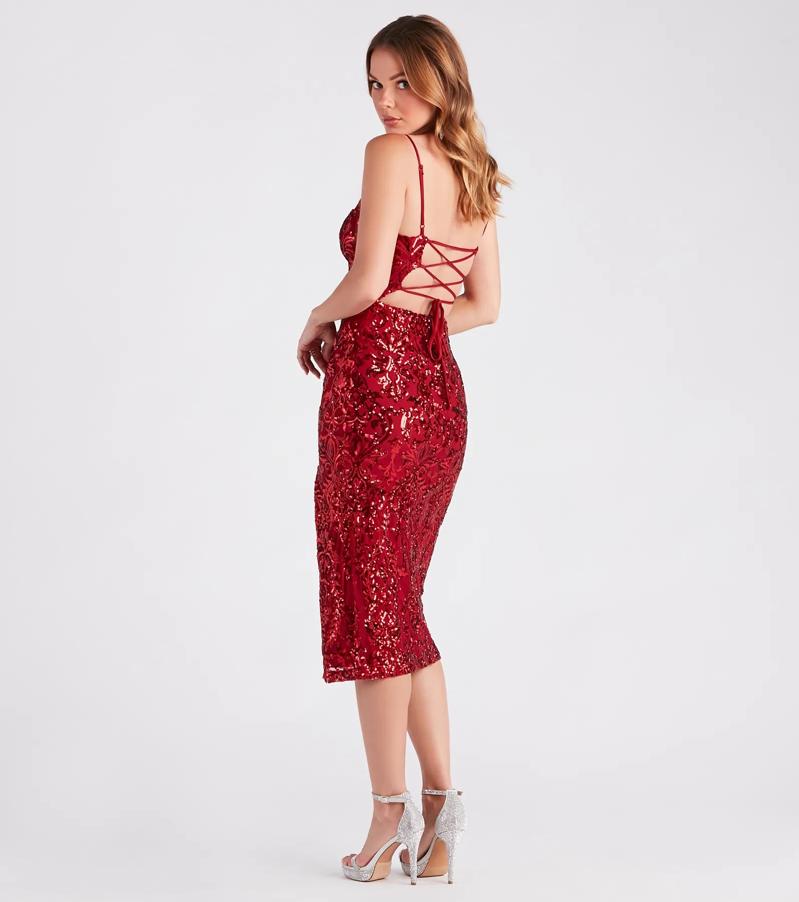 Premium Kourt Sequin Lace-Up Midi Dress - Ultimate Party Elegance