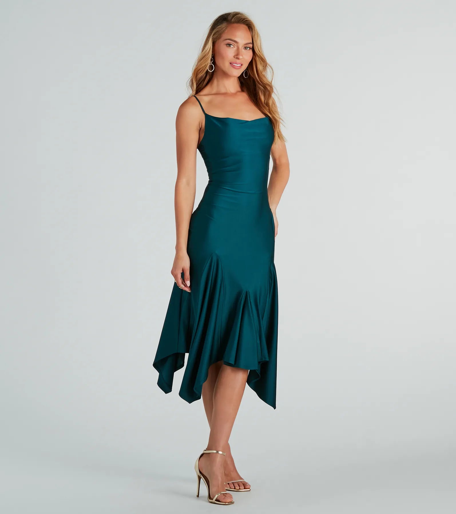 Premium Elegance Cowl Neck Midi Dress