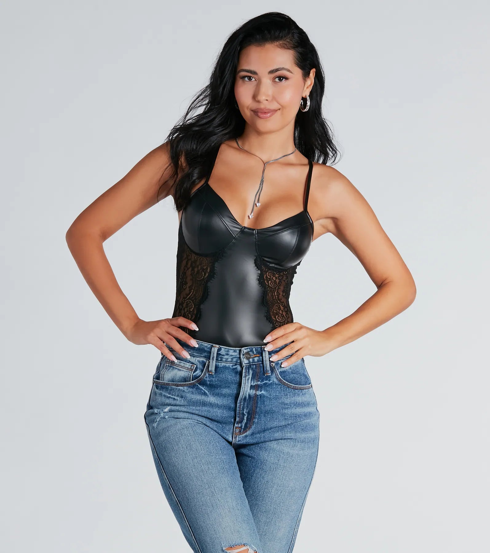 Ultimate Allure Lace & Faux Leather Bodysuit