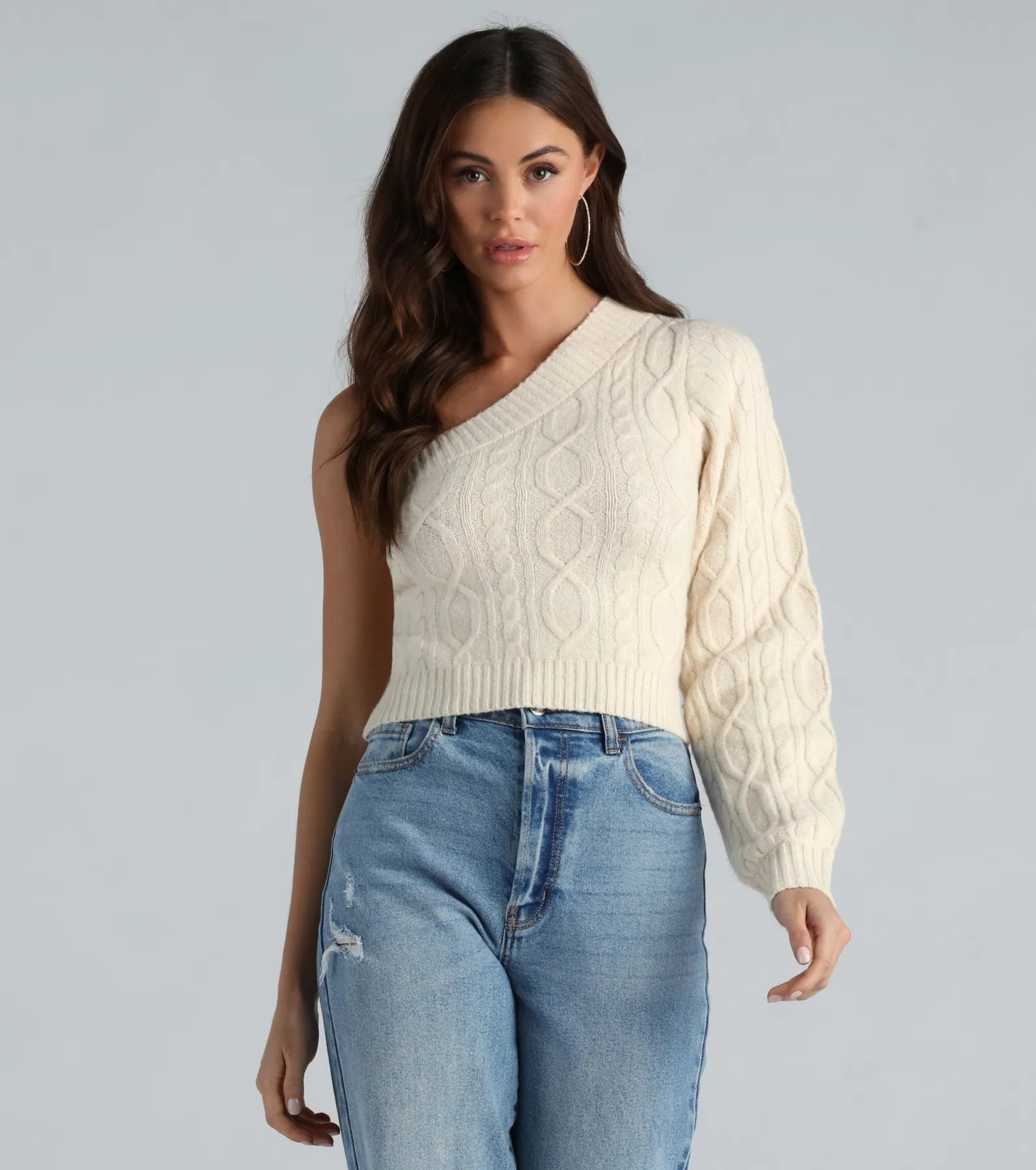 Ultimate Cozy One-Shoulder Cable Knit Sweater