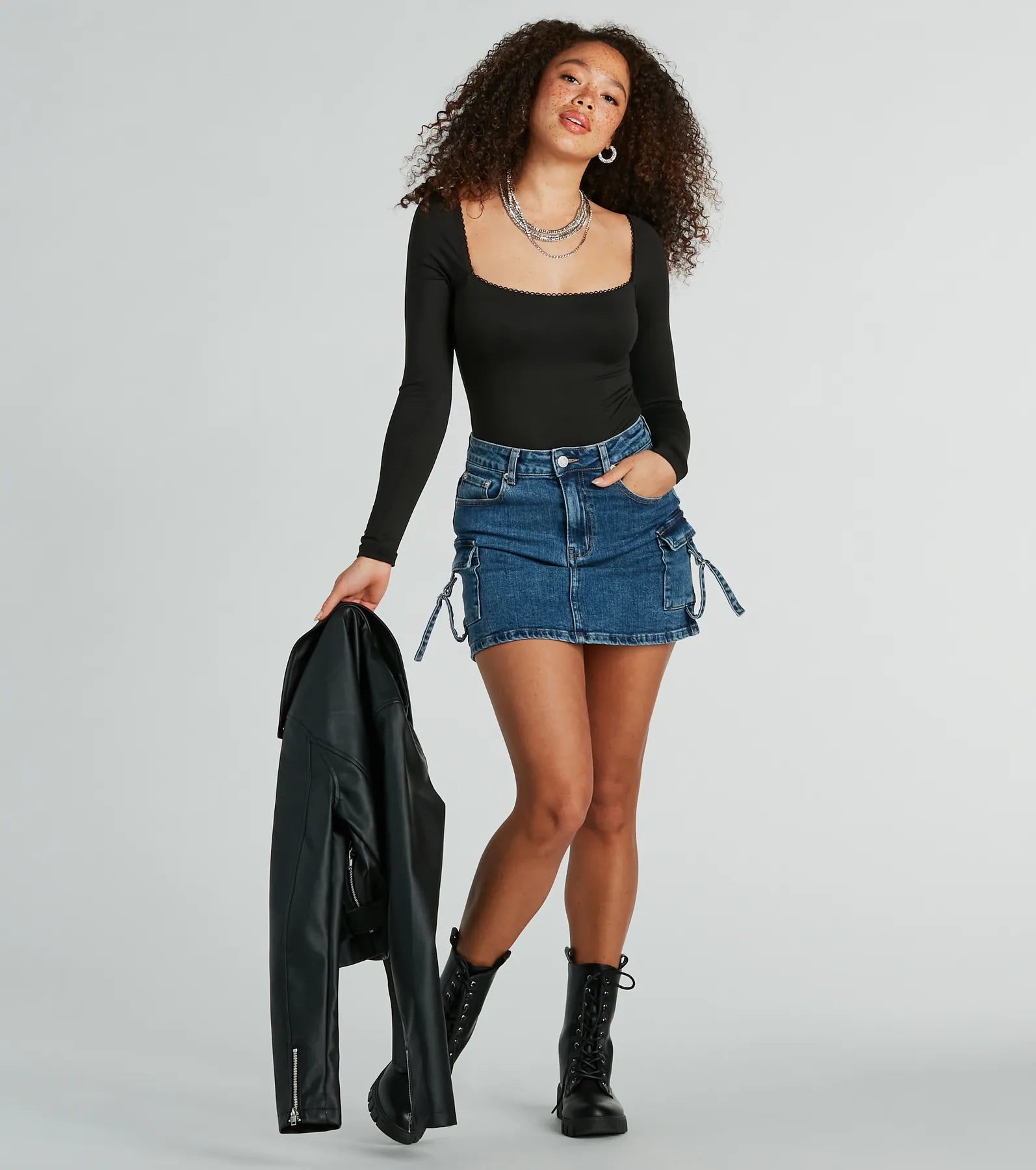 Ultimate Cool & Confident Cargo Denim Mini Skirt