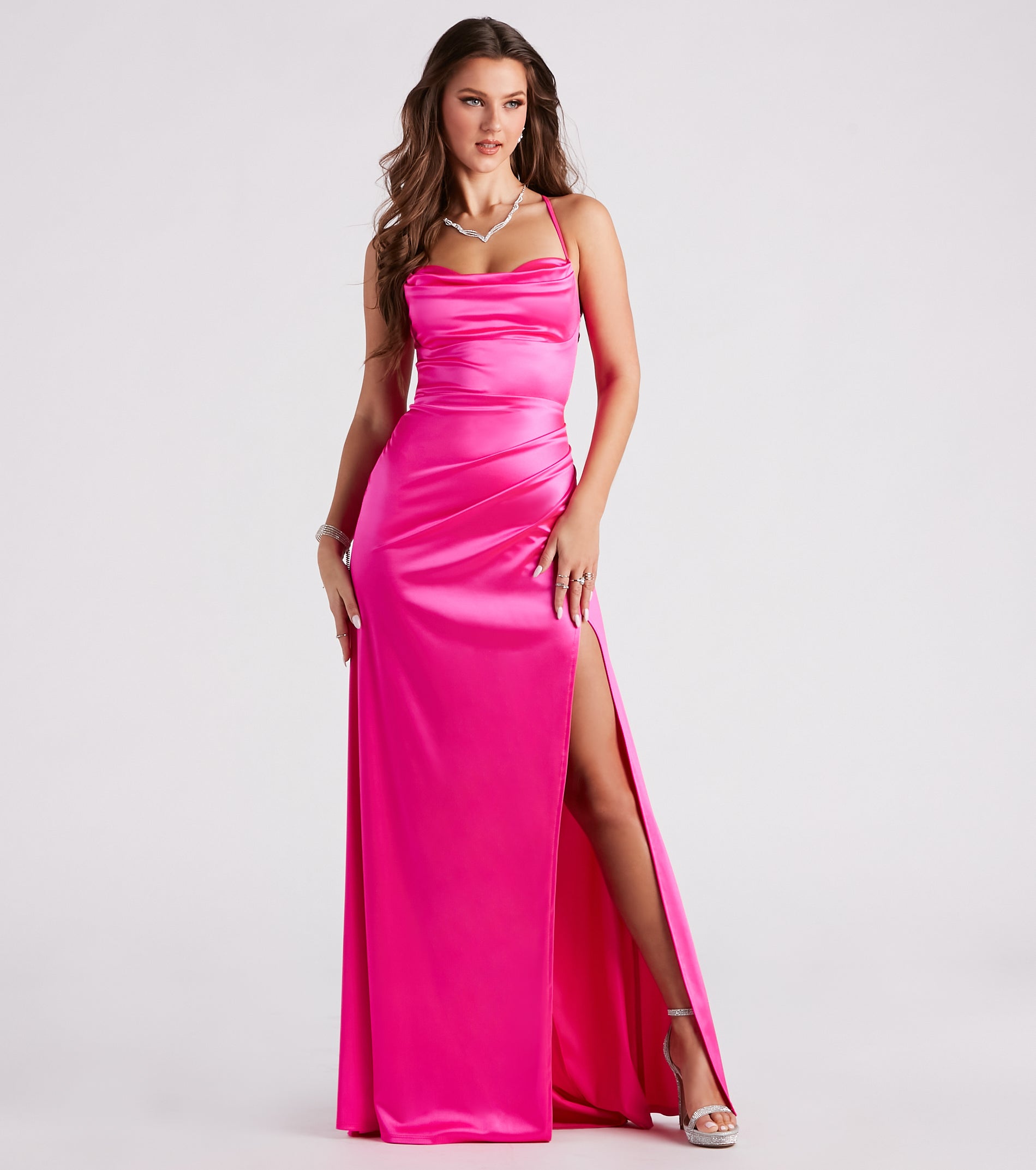 Premium Melinda Formal Satin Lace-Up Mermaid Dress - Elegant Evening Gown