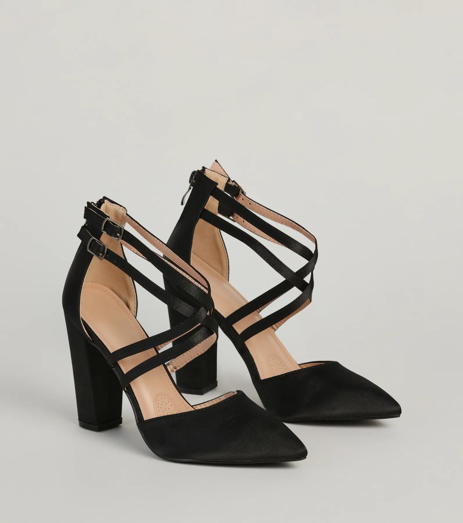 Ultimate Smooth Charm Satin Heels - Strappy Block Heel Pumps