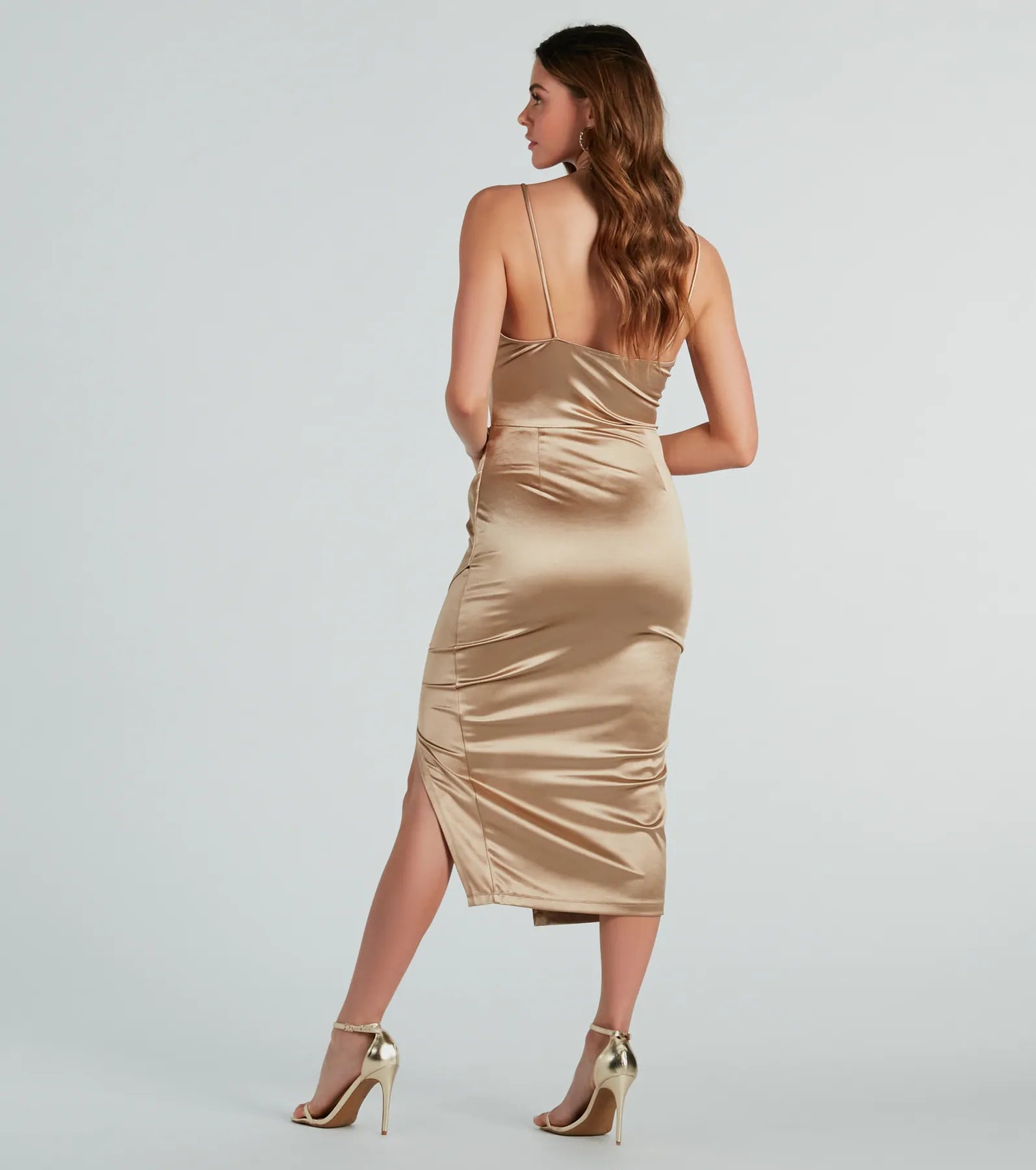 Ultimate Glamour Satin Midi Dress with High Slit