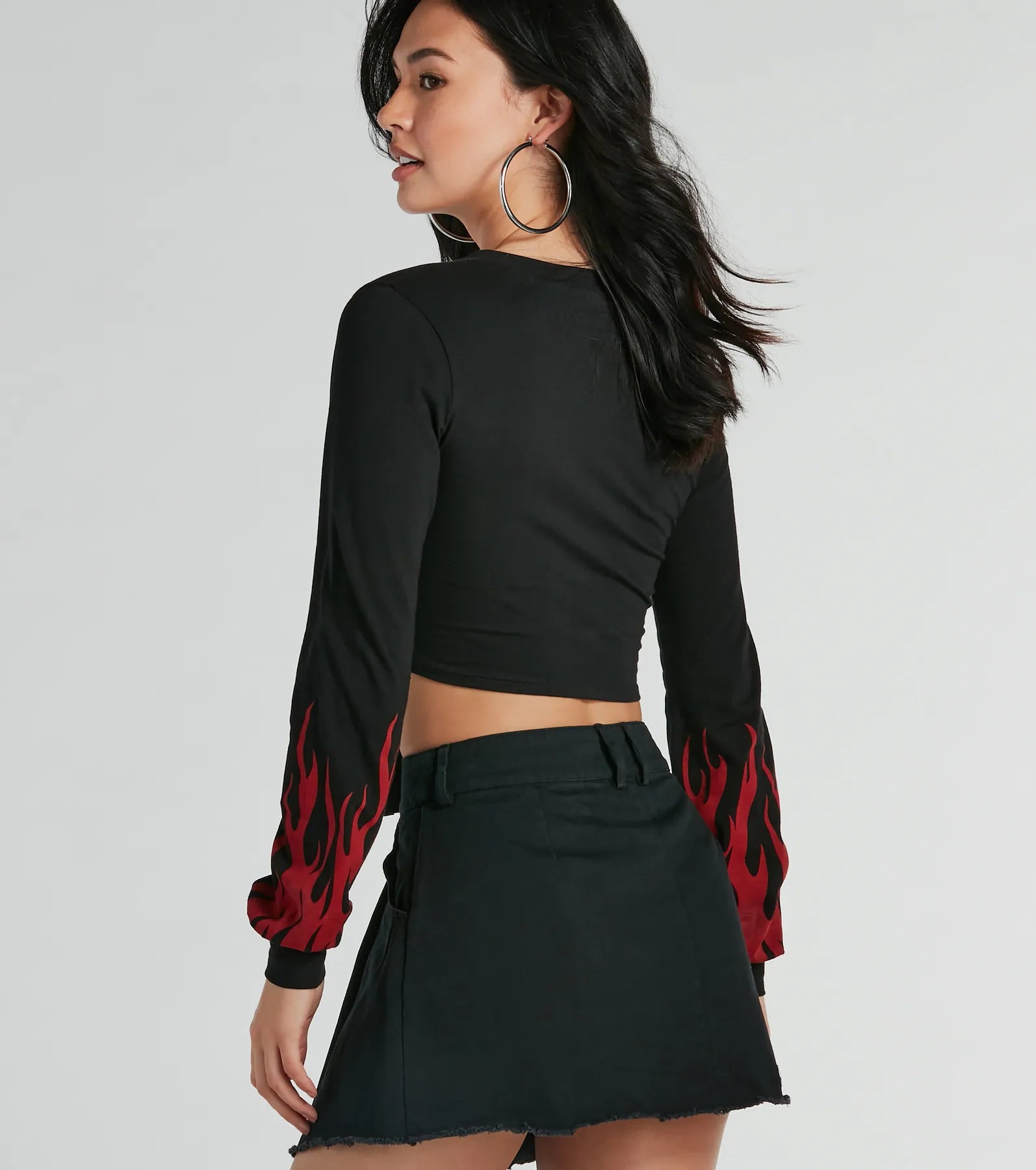 Ultimate Flame Racer Tie-Front Graphic Crop Top