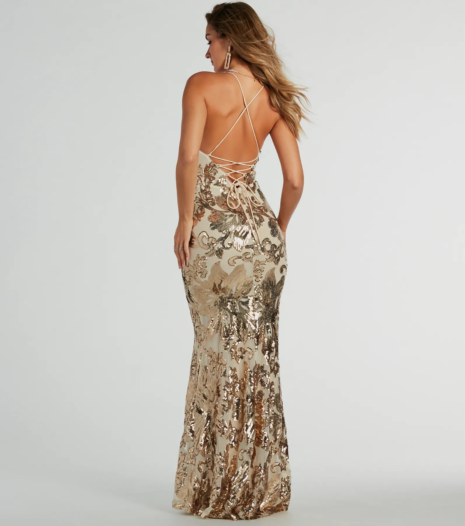 Premium Alison Lace-Up Mermaid Sequin Evening Gown