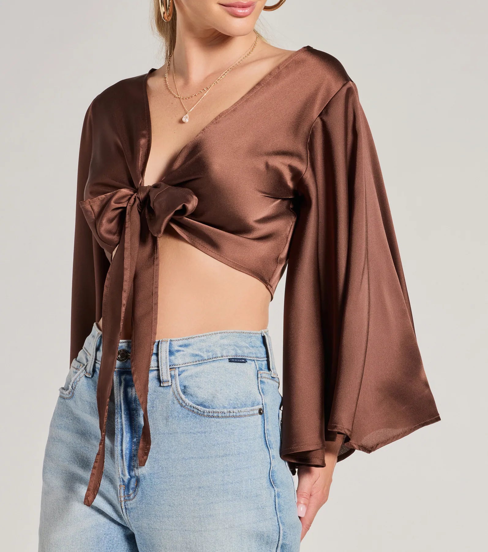 Premium Silky Satin Tie-Front Crop Top | Ultimate Layering Essential