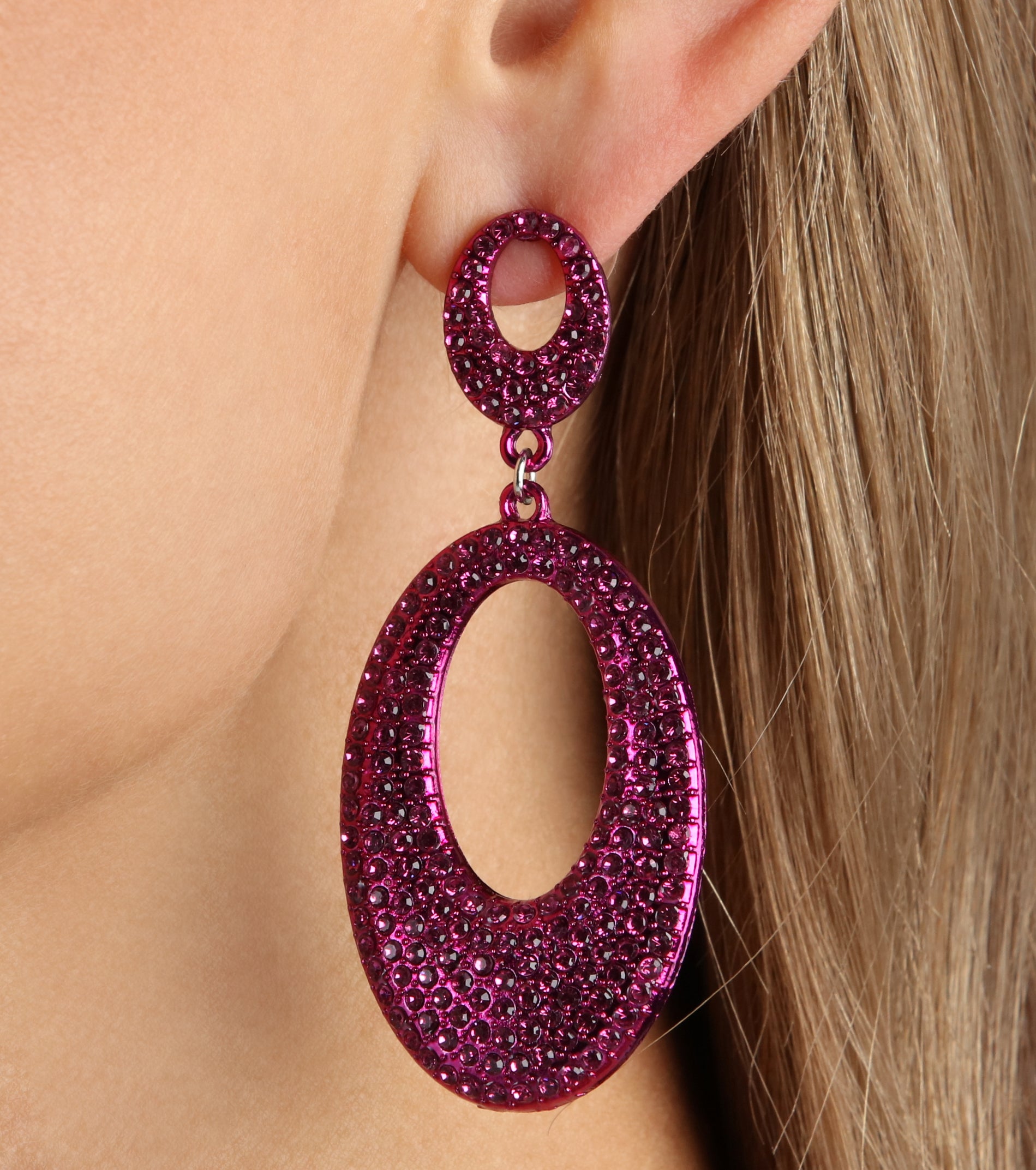 Premium Glamour Rhinestone Oval Drop Earrings