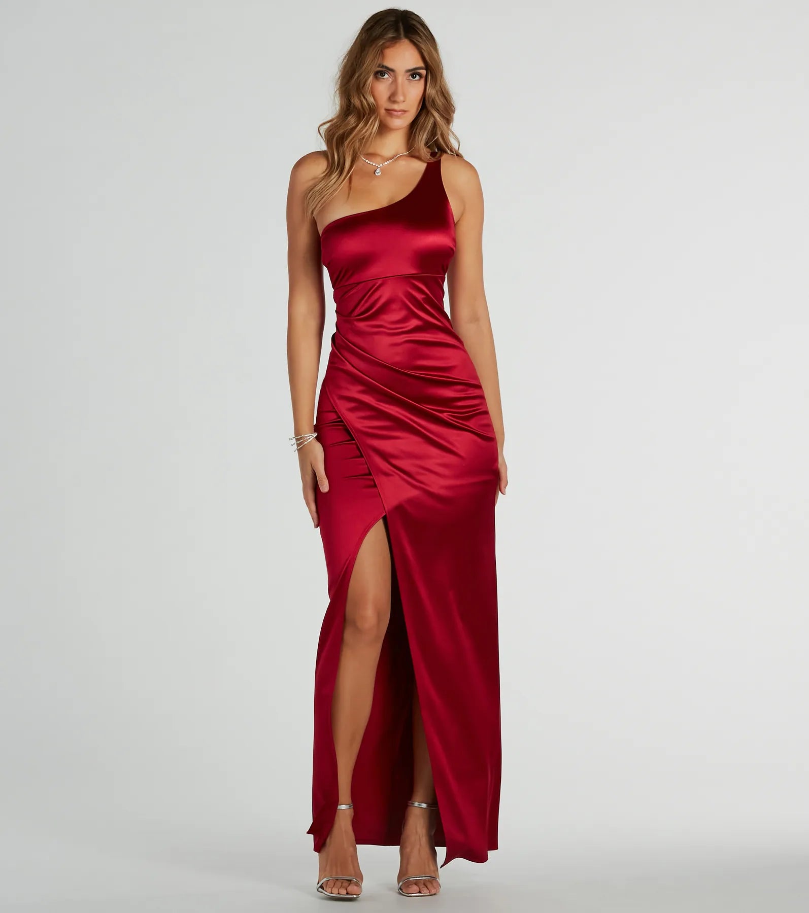 Premium Malinda One-Shoulder Satin Evening Gown