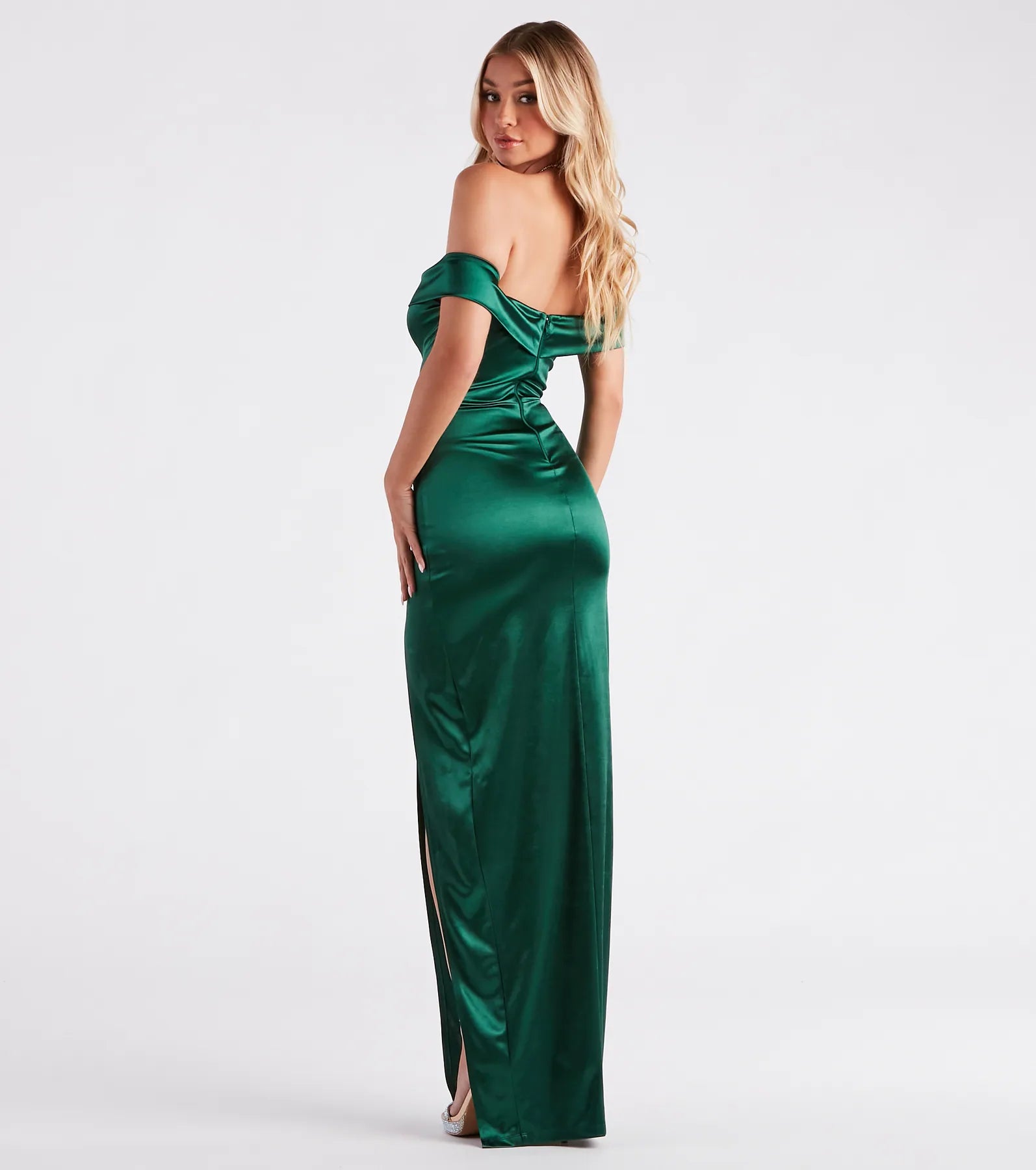 Premium Klaudia Satin Evening Gown - Off-The-Shoulder Elegance