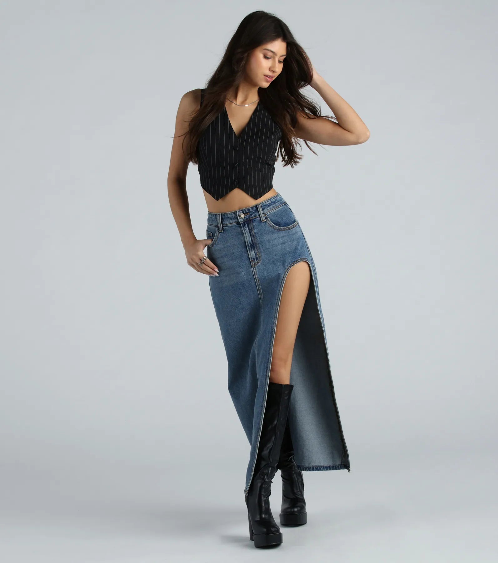 Ultimate High-Slit Denim Maxi Skirt - Premium Fit & Style