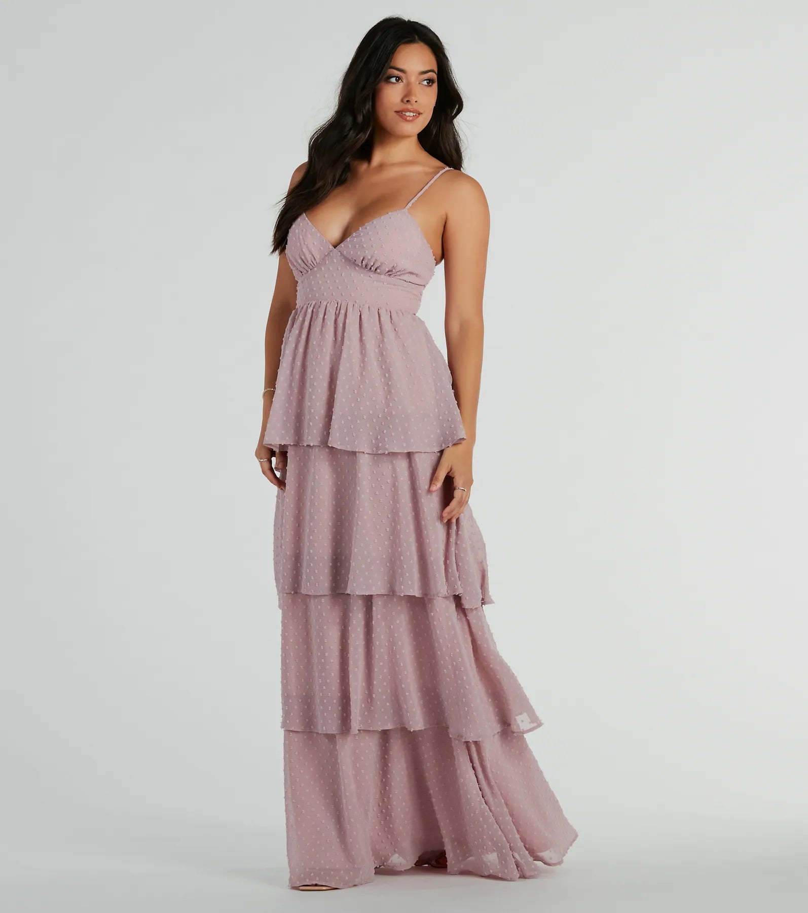 Premium Kasey V-Neck Ruffled A-Line Chiffon Formal Dress