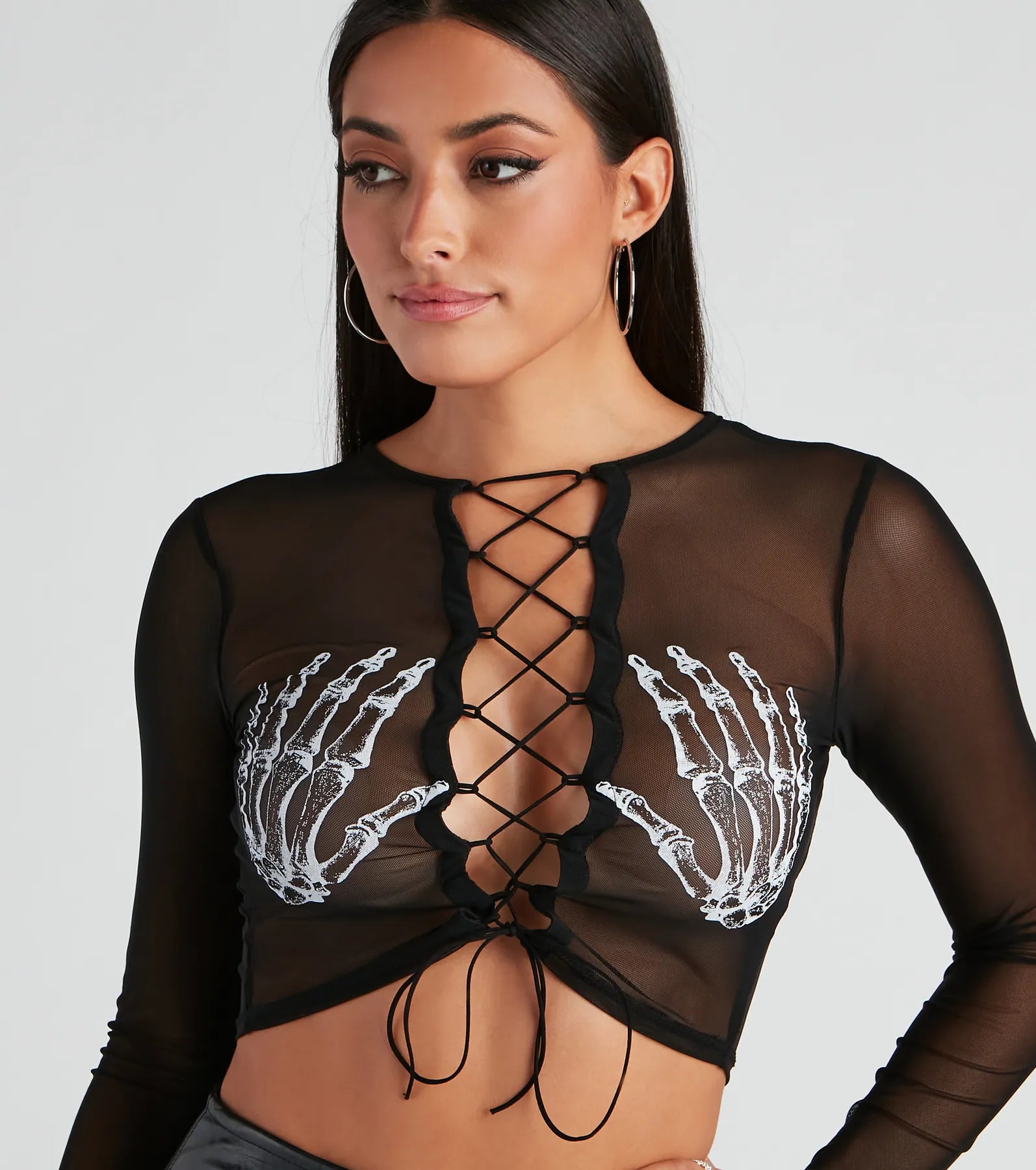 Ultimate Skeleton Lace-Up Mesh Crop Top