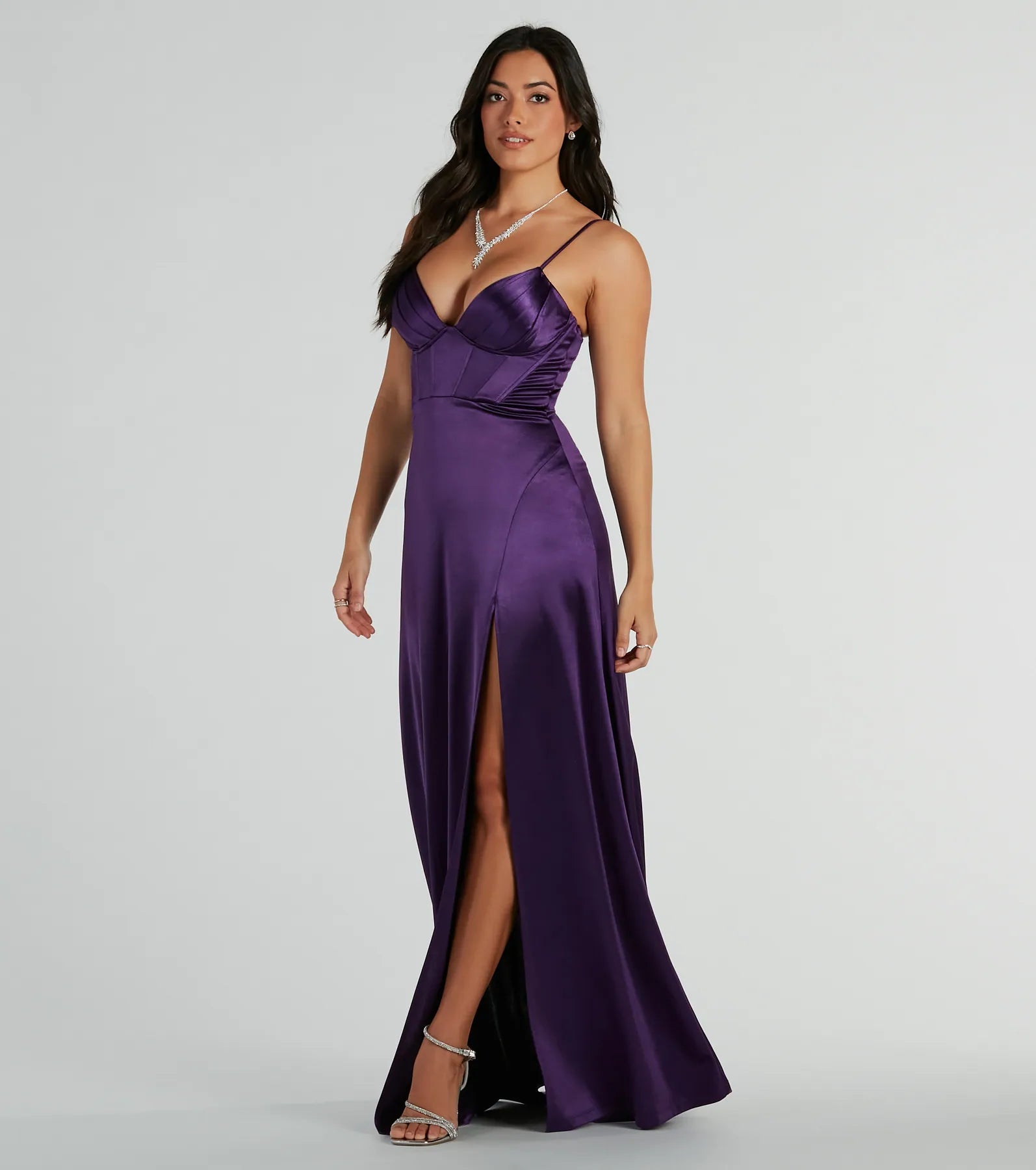 Premium Haley Corset Slit A-Line Satin Formal Gown