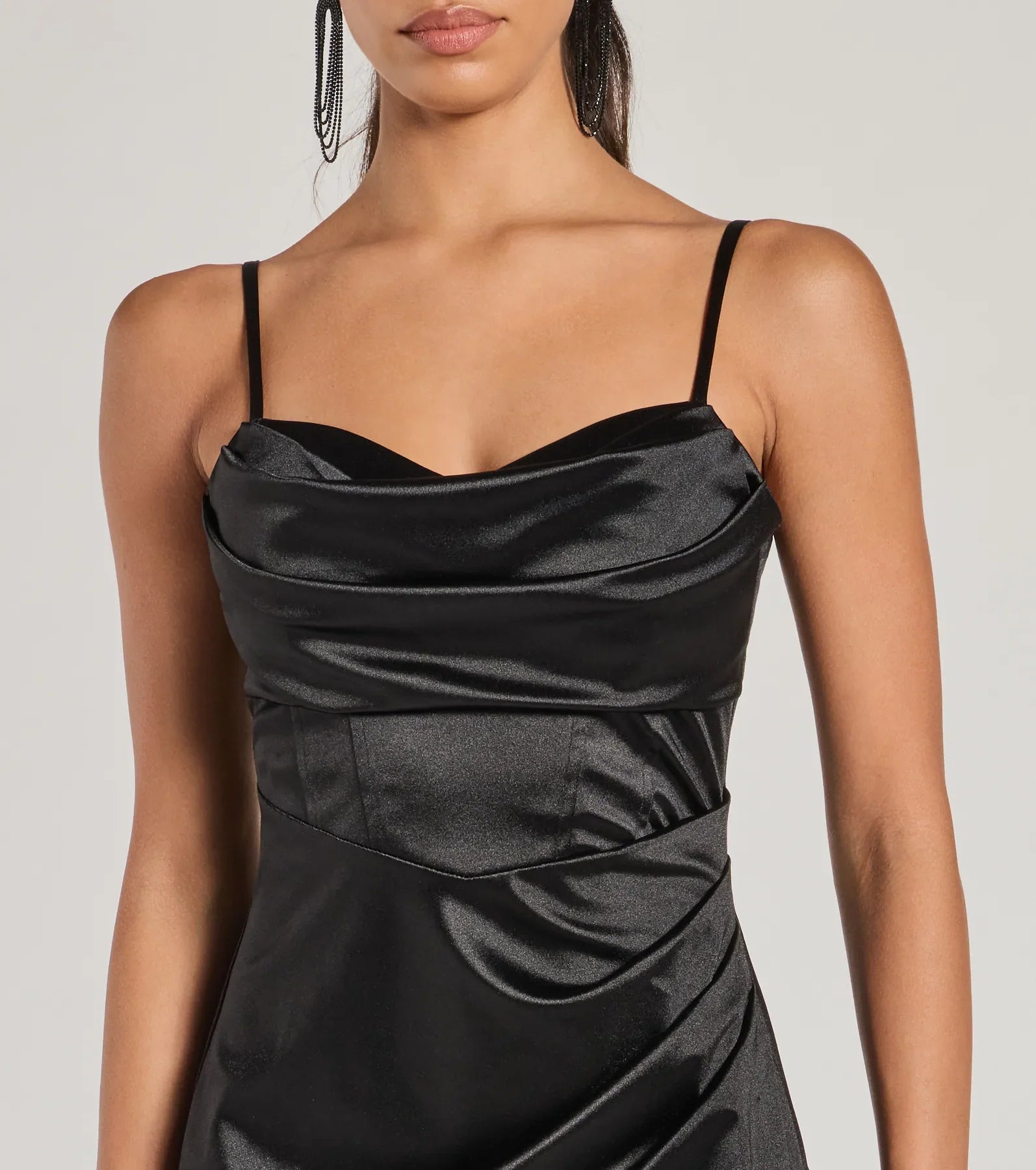 Iliana Premium Satin Corset Dress with High Slit