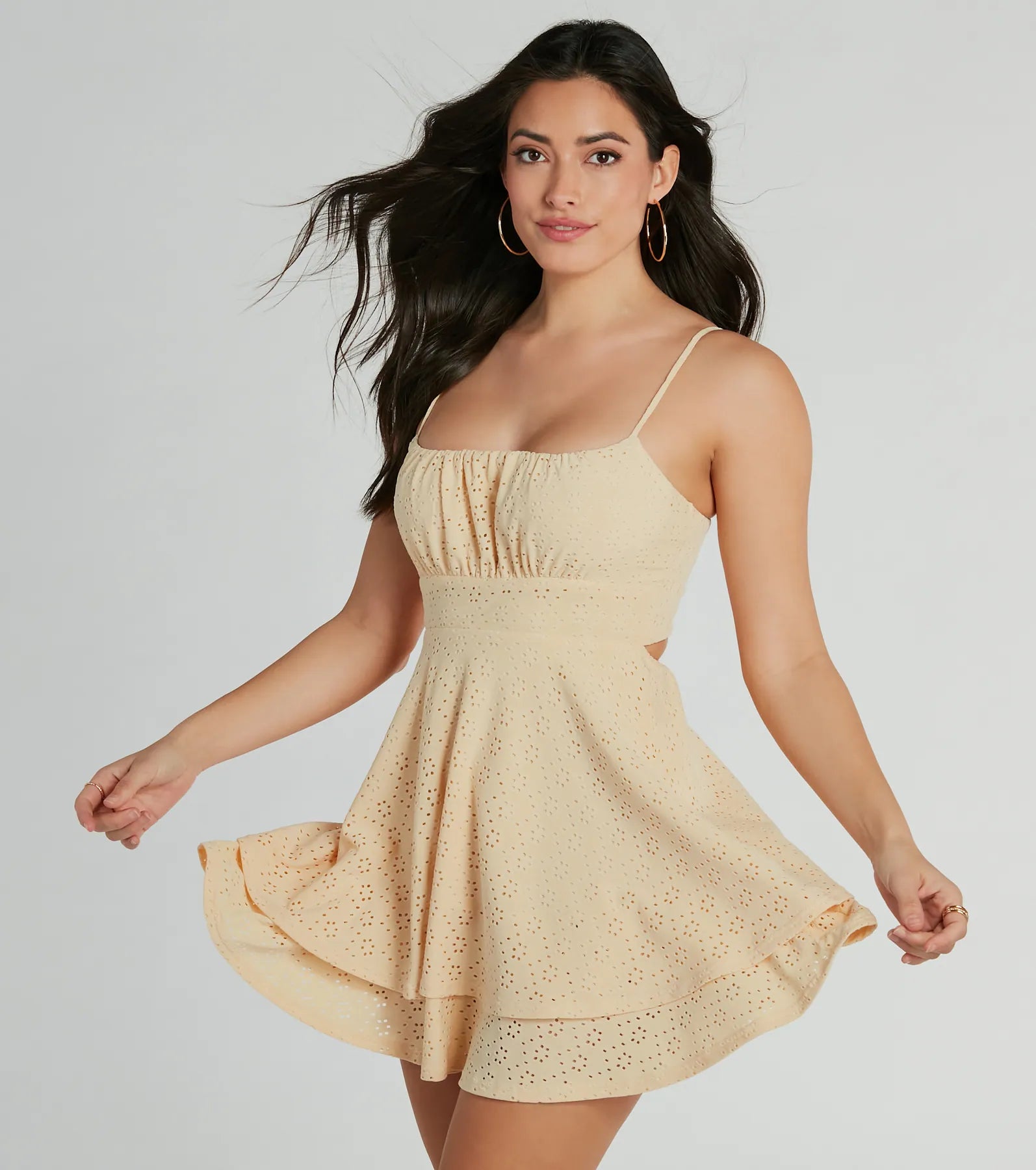 Ultimate Sunny Scoop Neck Skater Eyelet Mini Dress