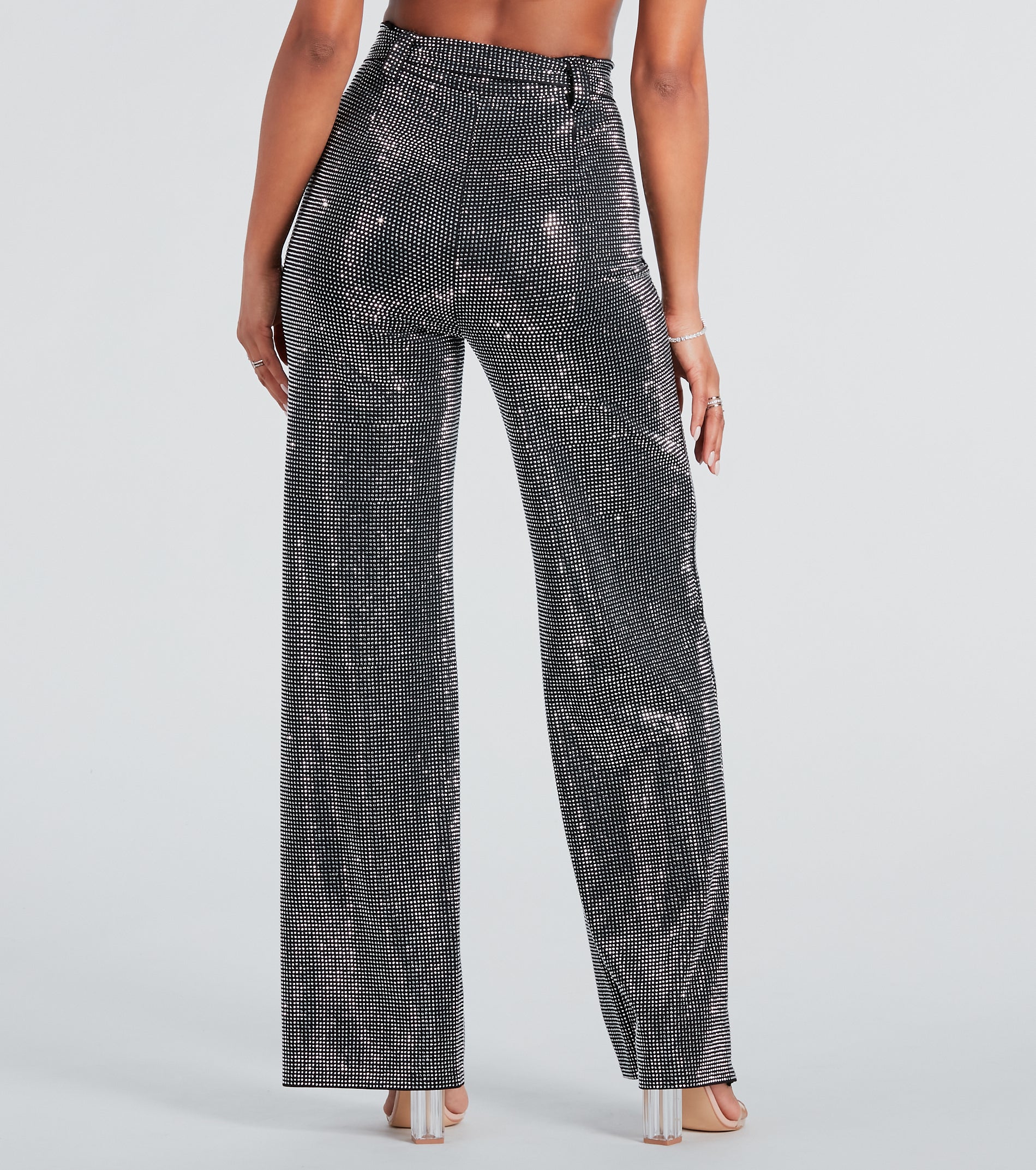 Ultimate Glam Rhinestone Belted Wide-Leg Pants