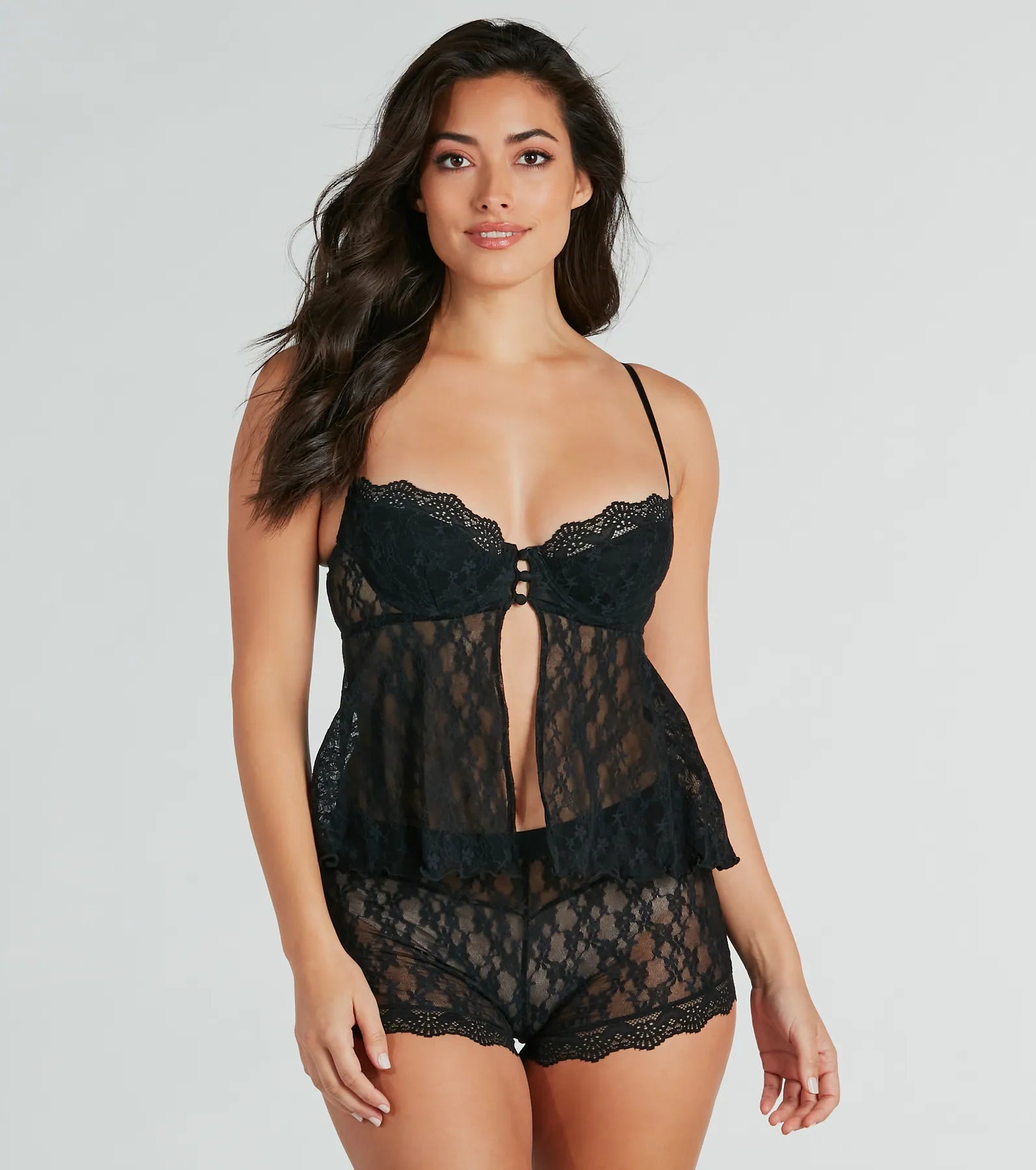 Ultimate Sheer Lace Pajama Set - Babydoll Top & Boyshorts