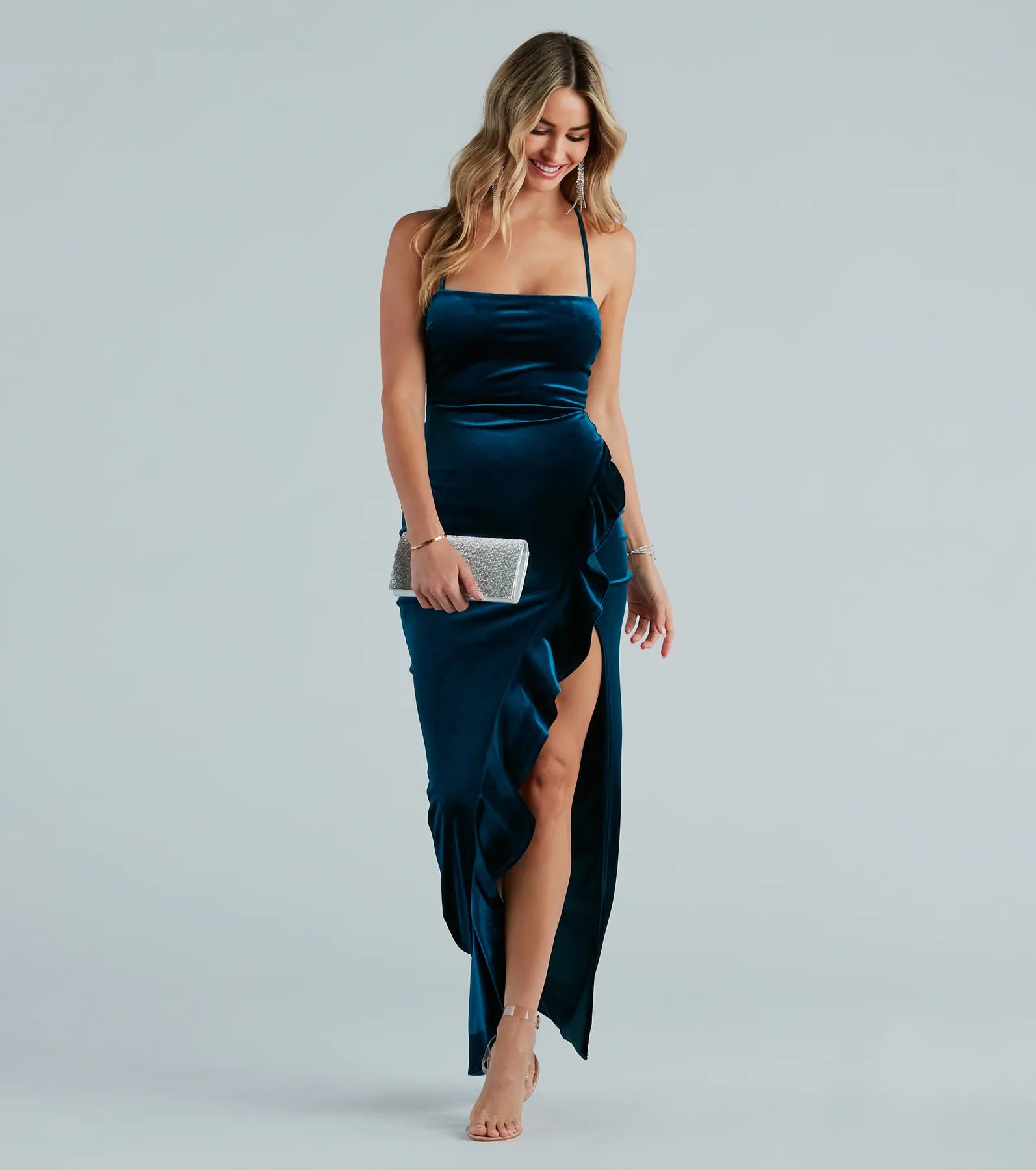 Premium Luisa Velvet Ruffle Maxi Dress - Ultimate Elegance